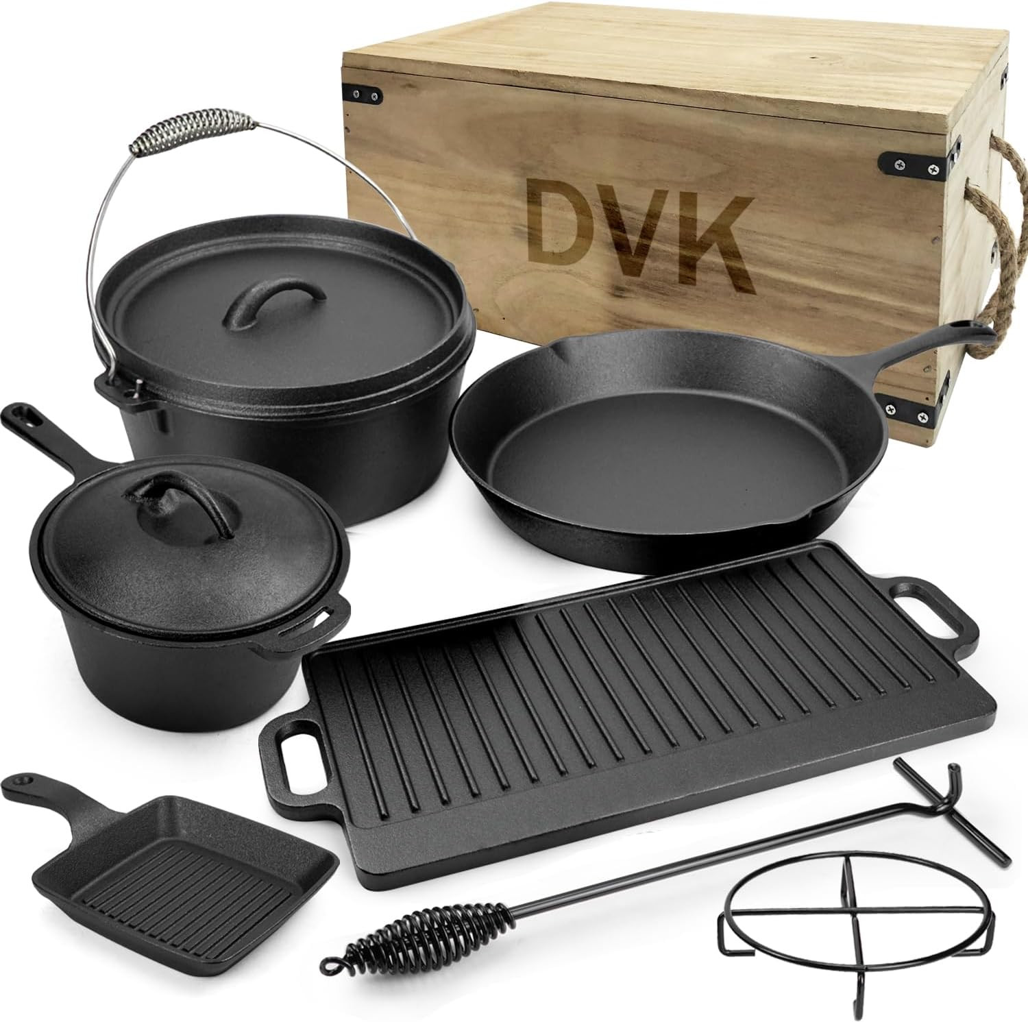8 Piece Cast Iron Pots and Pans Set Cast Iron Skillets Bakeware and Square Grill