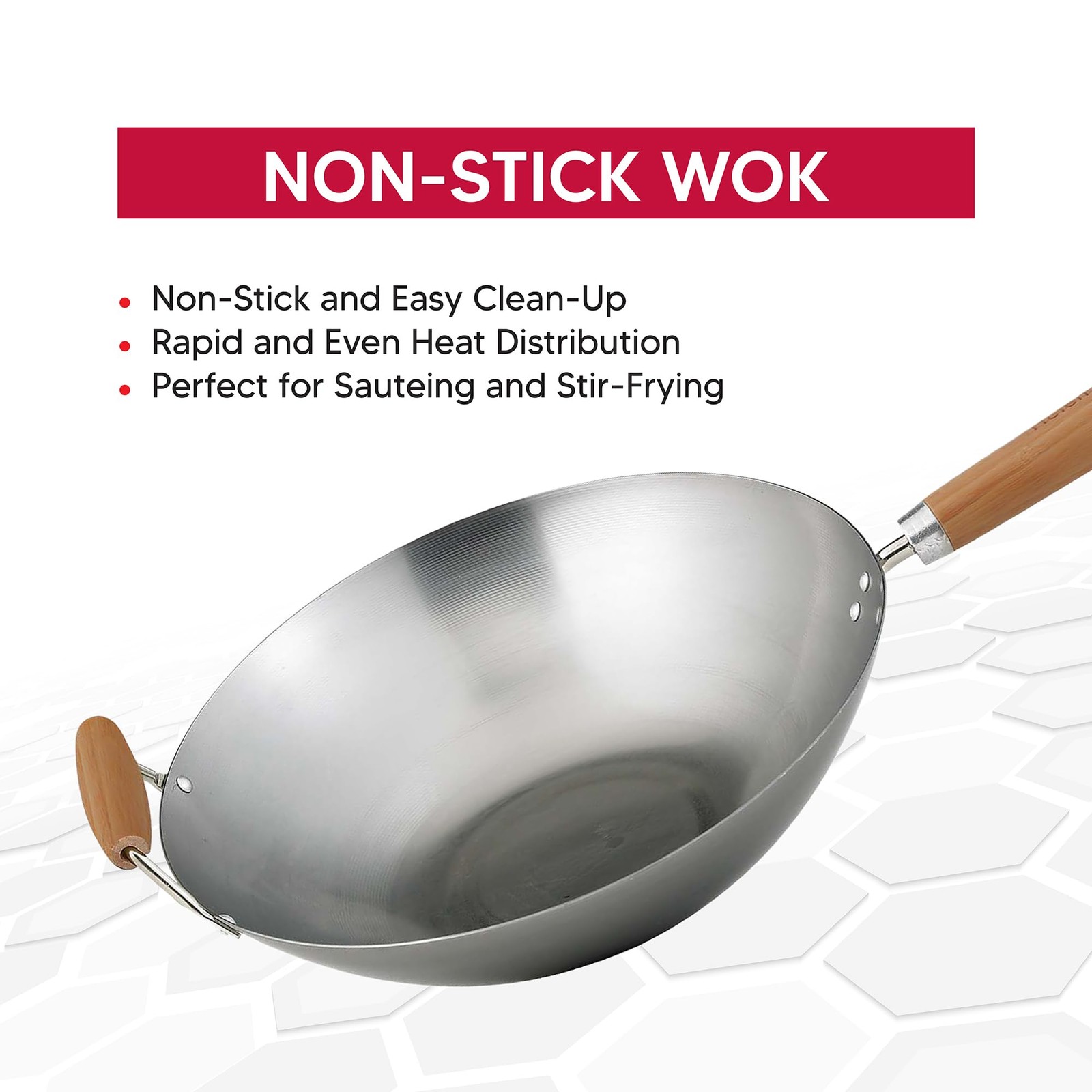 14-Inch Carbon Steel Wok with Bamboo Handle for Asian Cooking