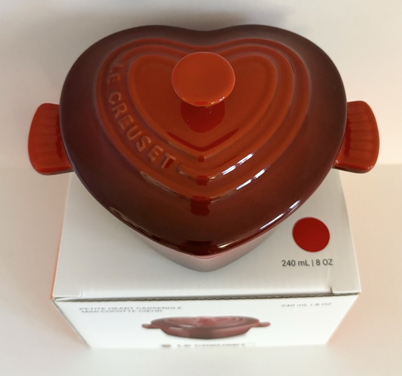 Le Creuset Heart Shaped Mini Cocotte Cerise Red Valentines 8oz – NEW
