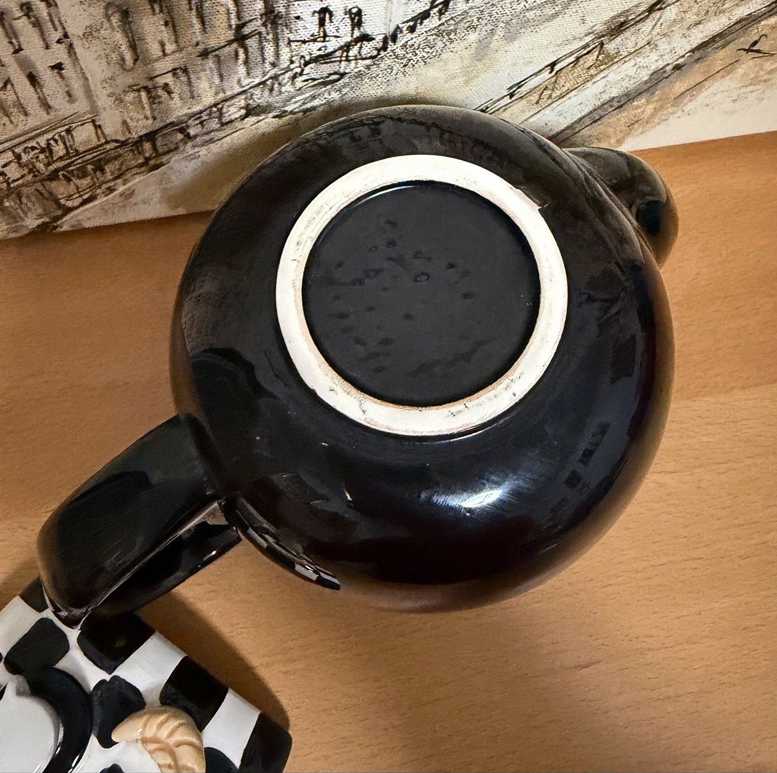 Vintage Black Teapot Checkerboard Estia Gourmet 32 oz. New Without Box.