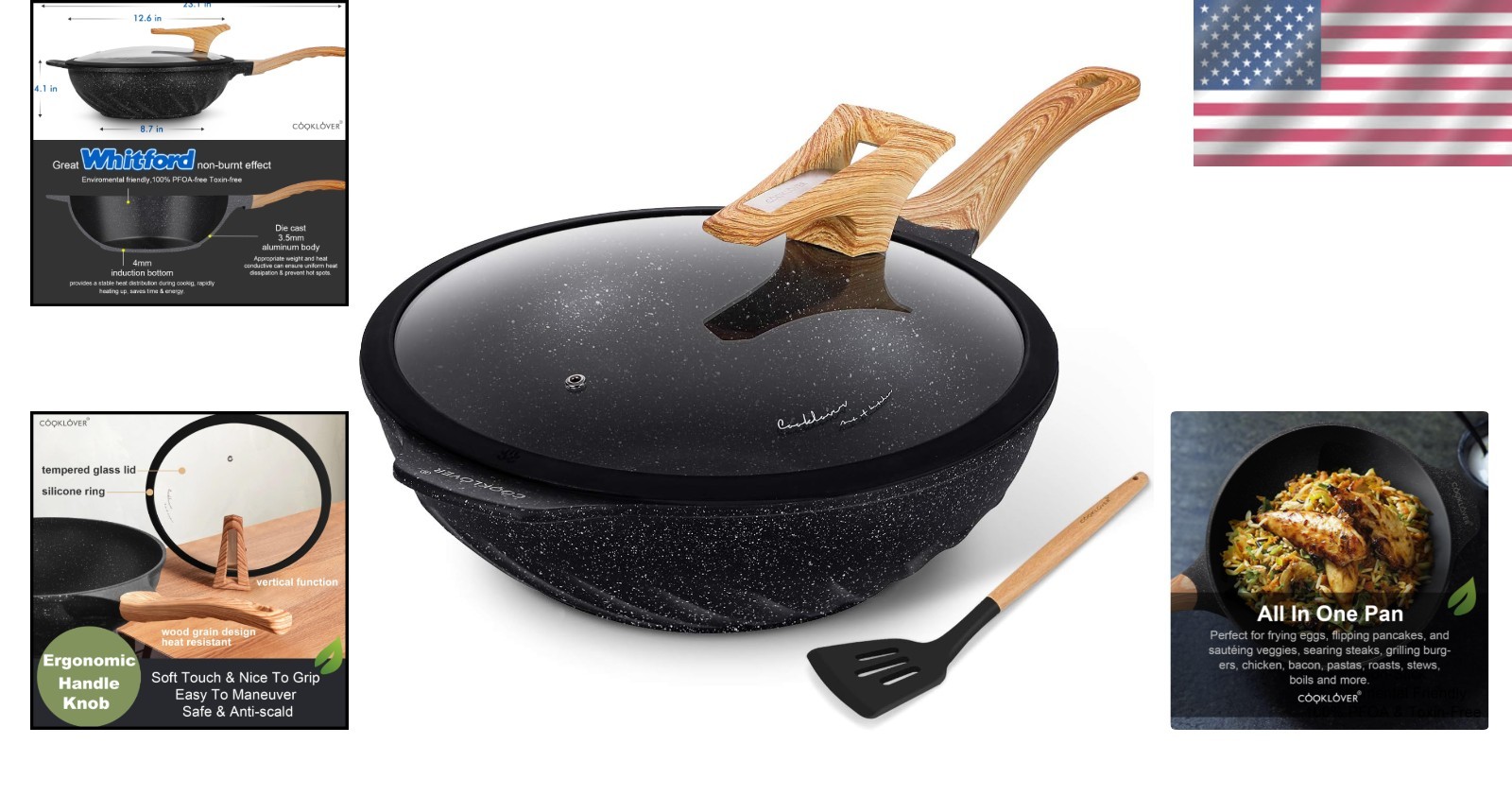 Scratch Resistant Wok Pan – Die-Cast Aluminum – 12.6 Inch