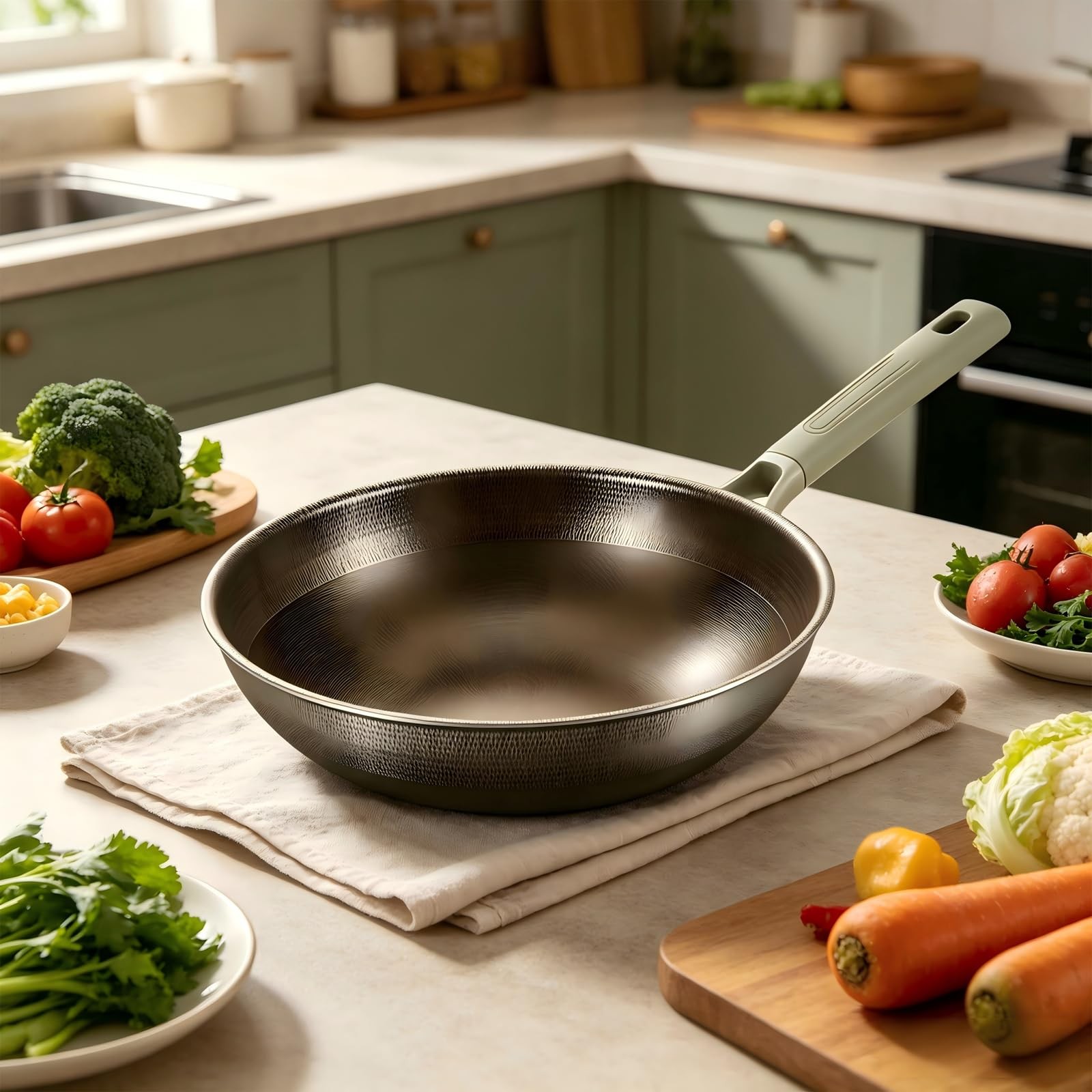 Titanium Pans for Cooking,Extended Cool-Touch Handle 13 Inch Titanium Pan,Ele…