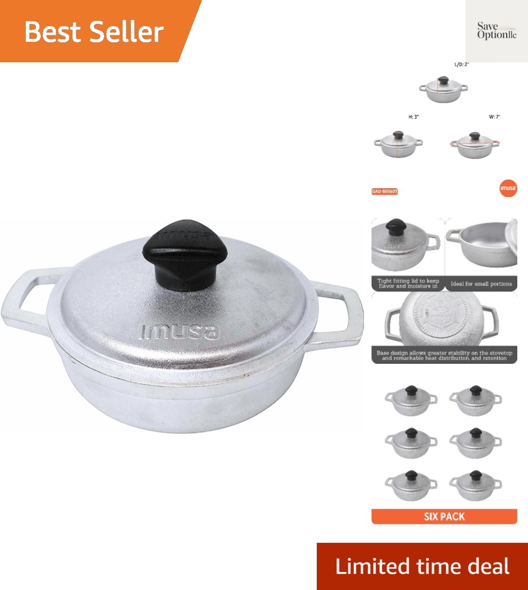 0.5Qt Mini Cast Aluminum Traditional Caldero Set with Lid,Silver