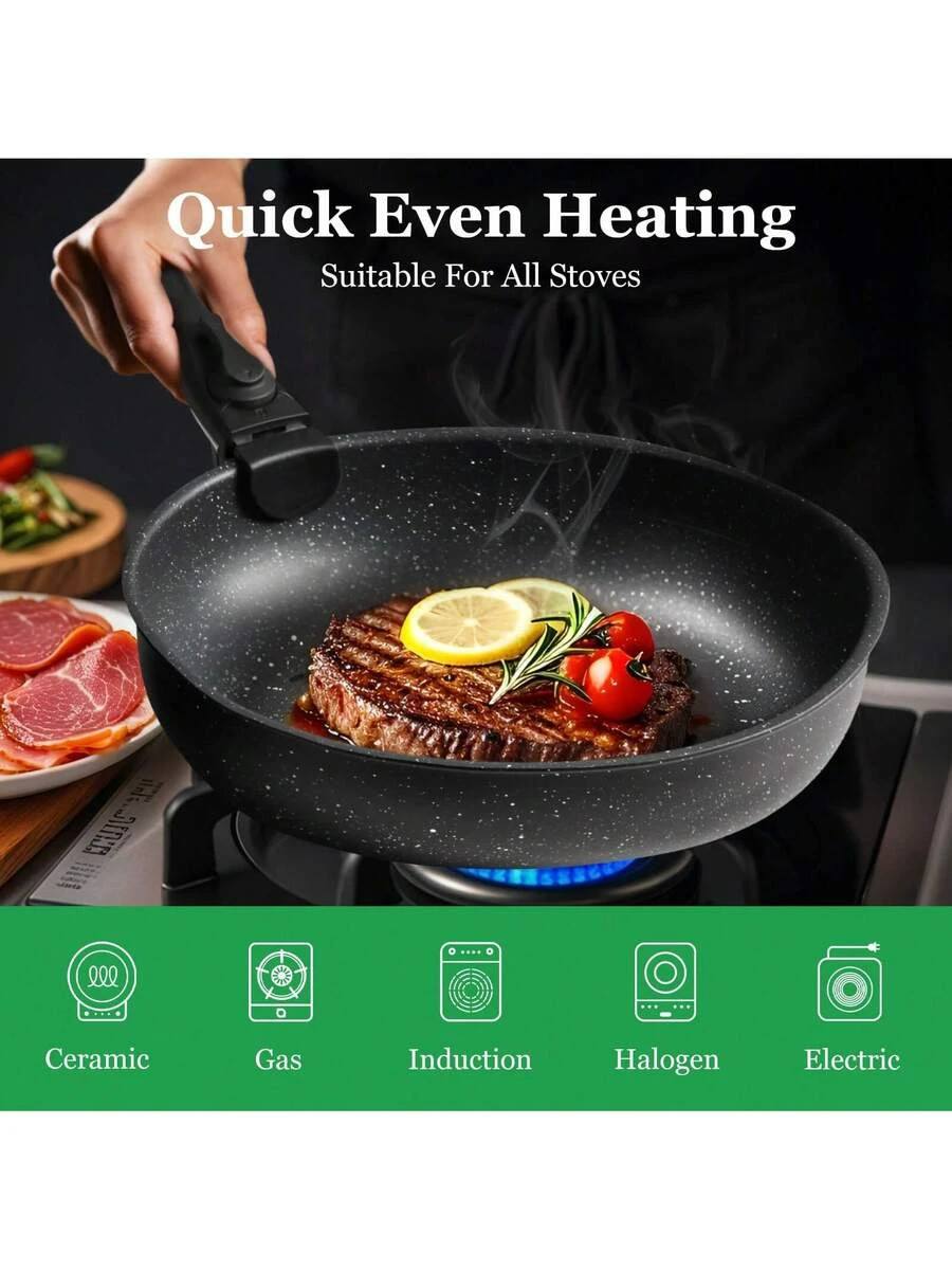 12-Piece Nonstick Pots Pans Set Removable Handles Home Cooking