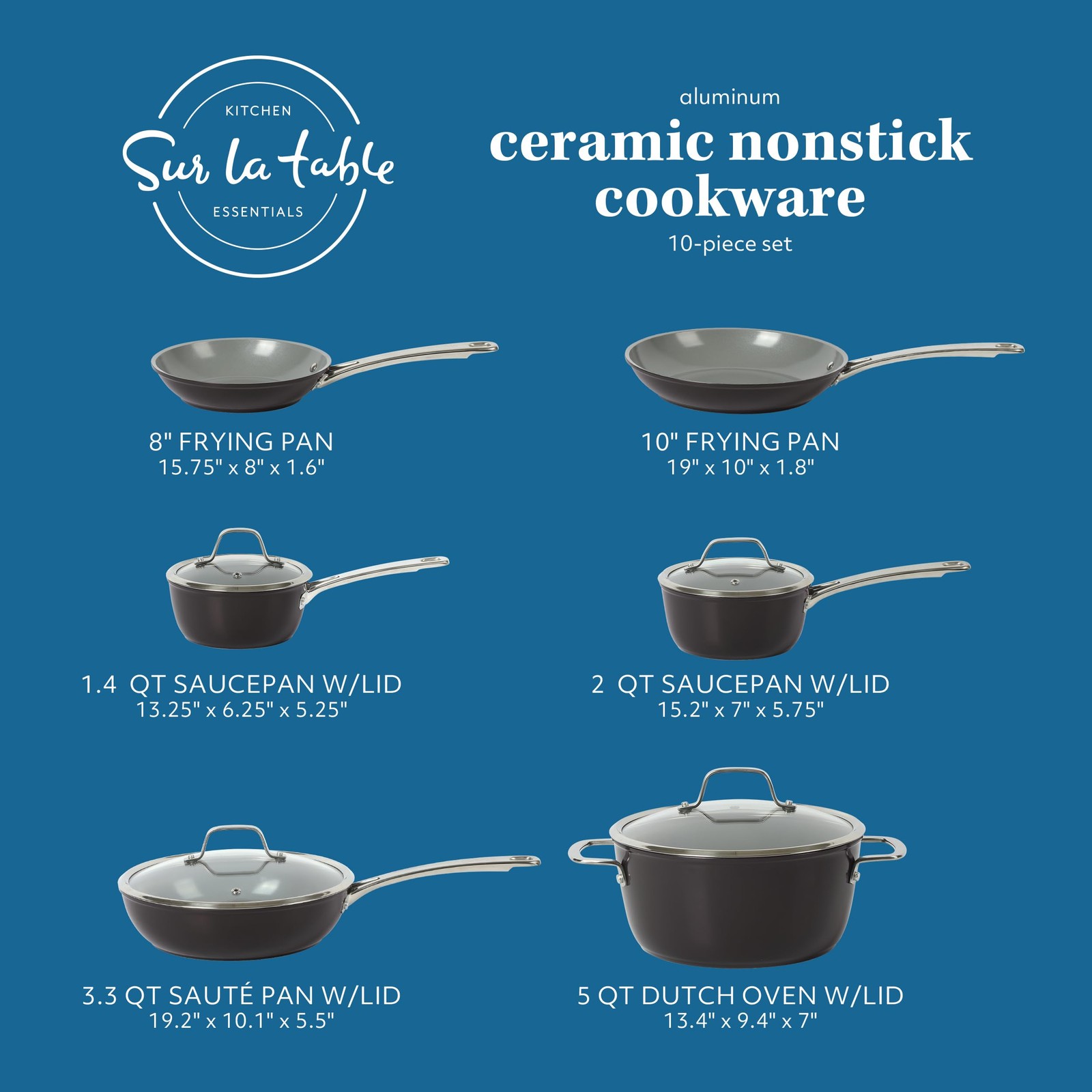 10 Piece Nonstick Cookware Set Black Aluminum Induction Friendly Oven Safe