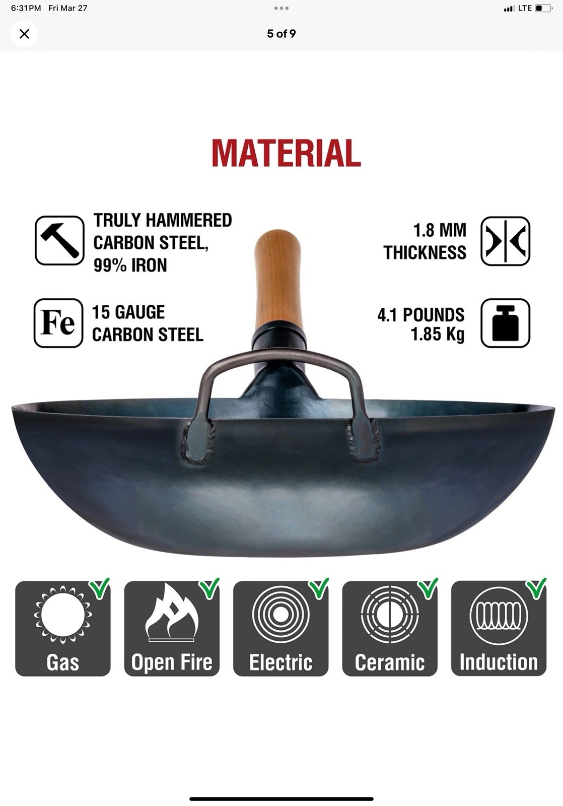 🏅YOSUKATA 13.5” Blue Carbon Steel Wok Pan Pre-Seasoned Flat Bottom Wok
