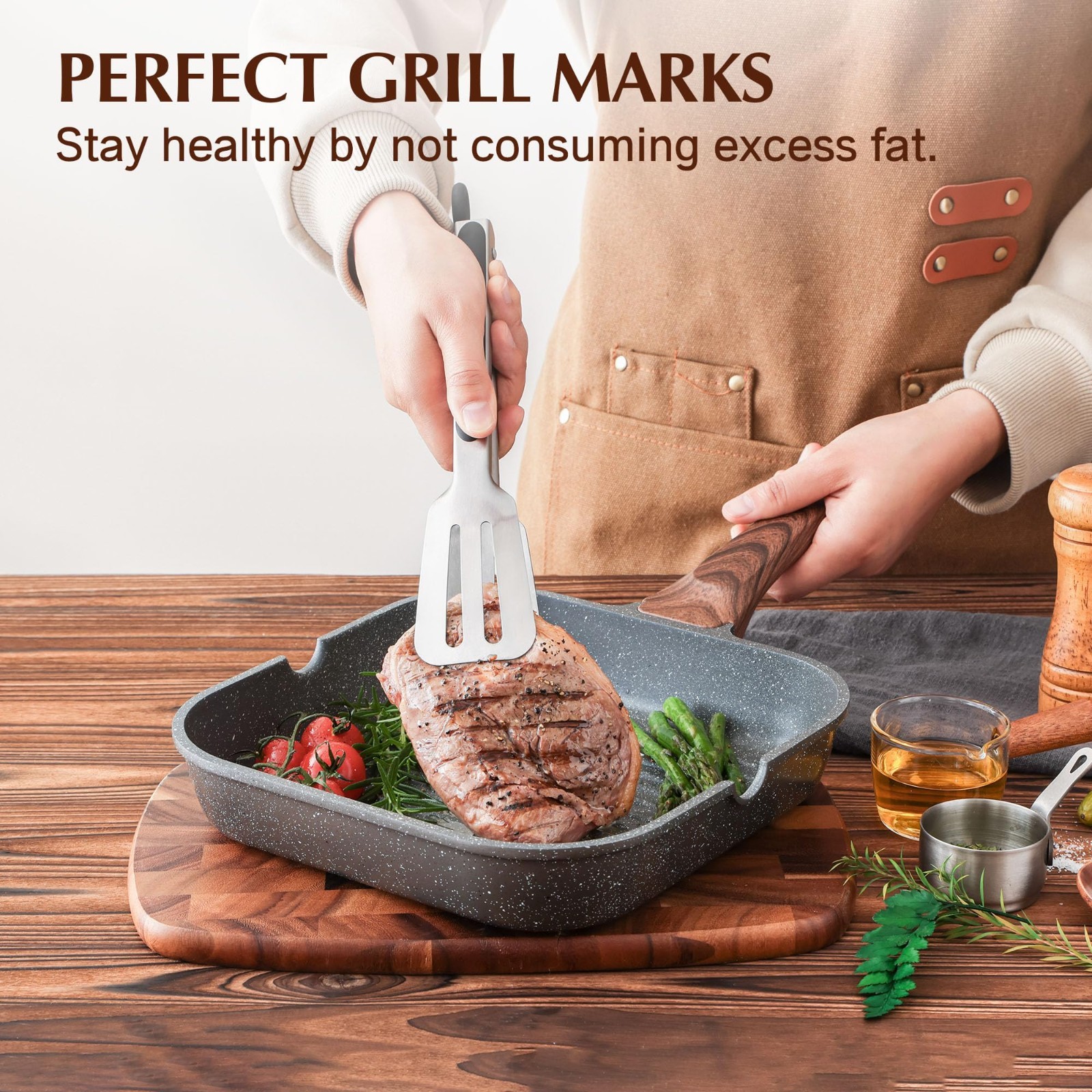 Nonstick Grill Pan 12″ for Stove Tops, Versatile Square Griddle with Pour Spouts