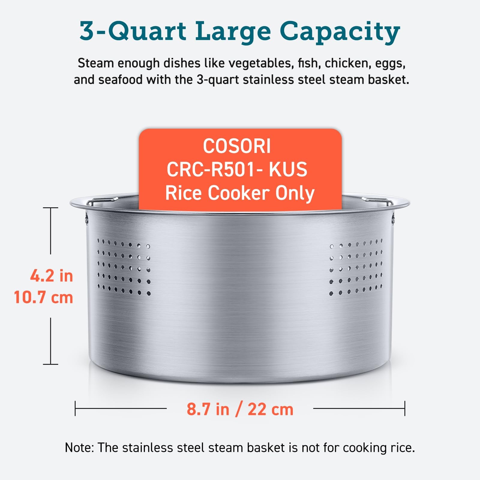 Cosori 3-Quart Steamer Stainless Steel Steam Basket Crc-R501- Kus Rice Cooker