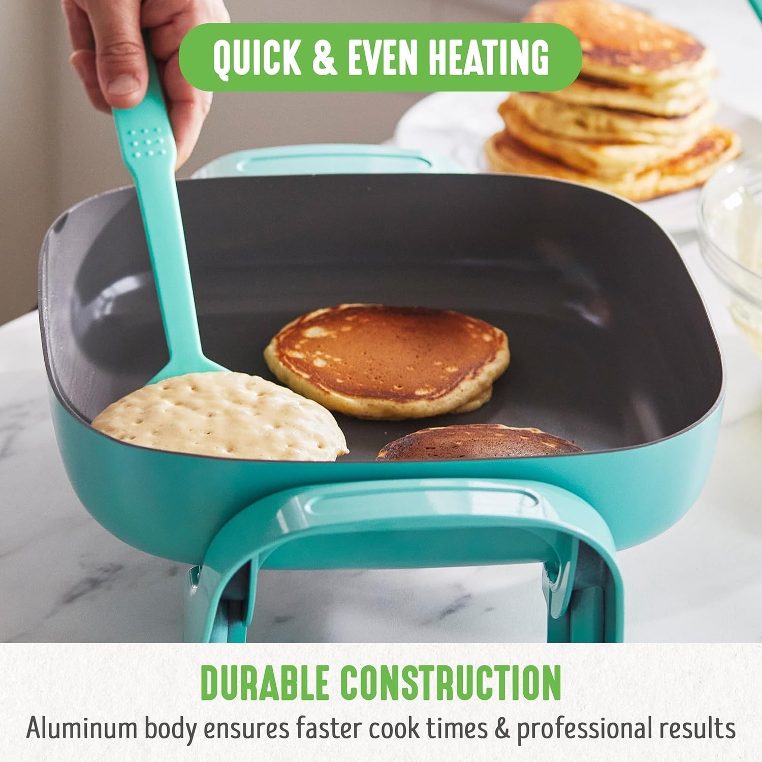 12″ 5QT Square Electric Skillet Ceramic Nonstick Lid Adjustable Temp Turquoise