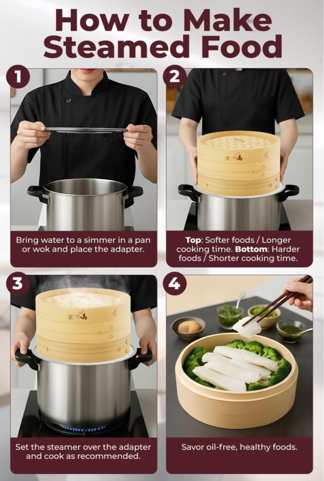Prime Home Direct Bamboo Steamer Basket 10-Inch | 2-Tier Steamer for Cooking…
