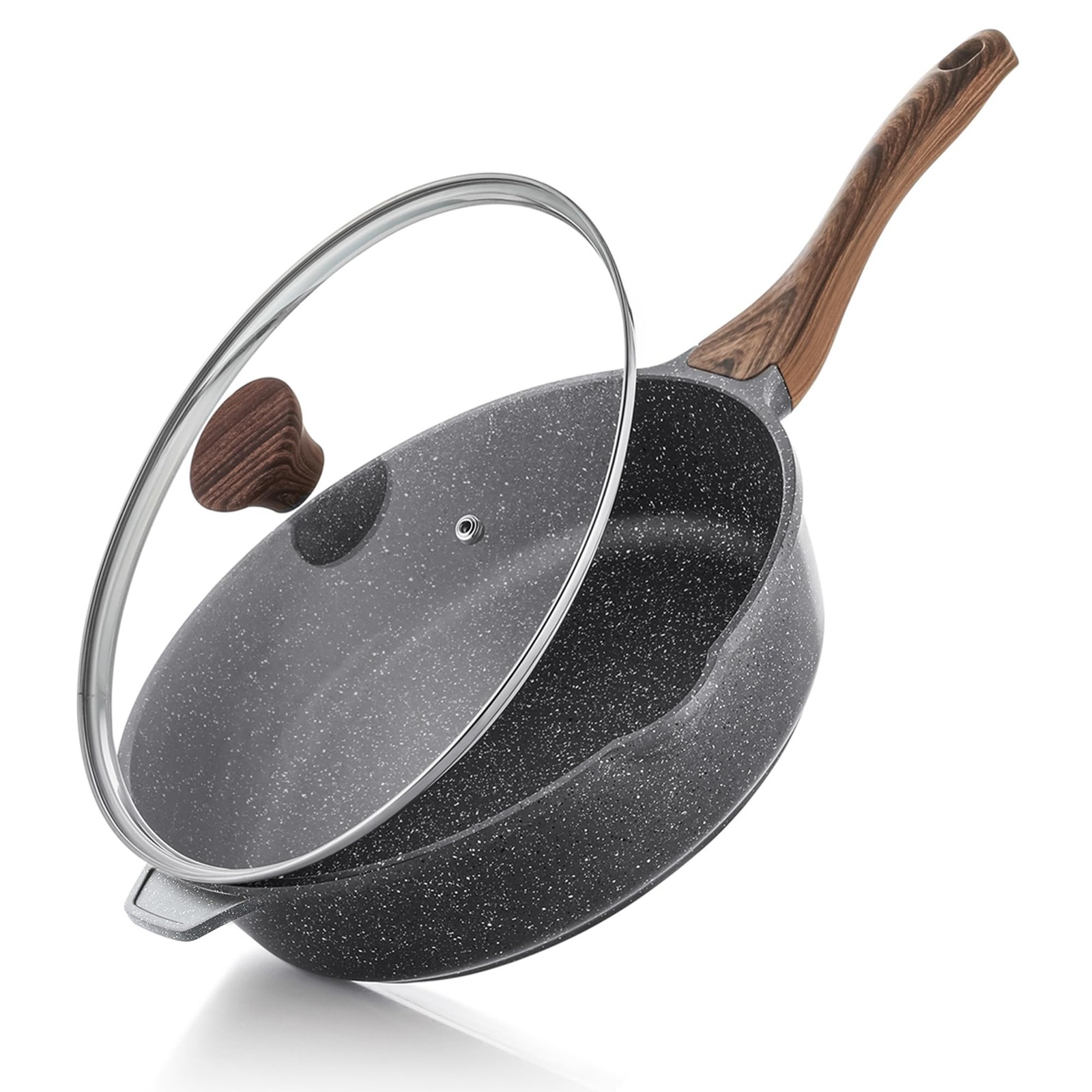Nonstick Deep Frying Pan Skillet, 11-inch Saute Pan with Lid, Stay-cool Handle,