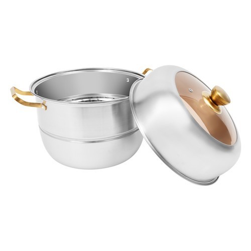 Steam Cooker, Stainless Steel Steam Cooker, 3-tier Steam Cooker Silver+Gold