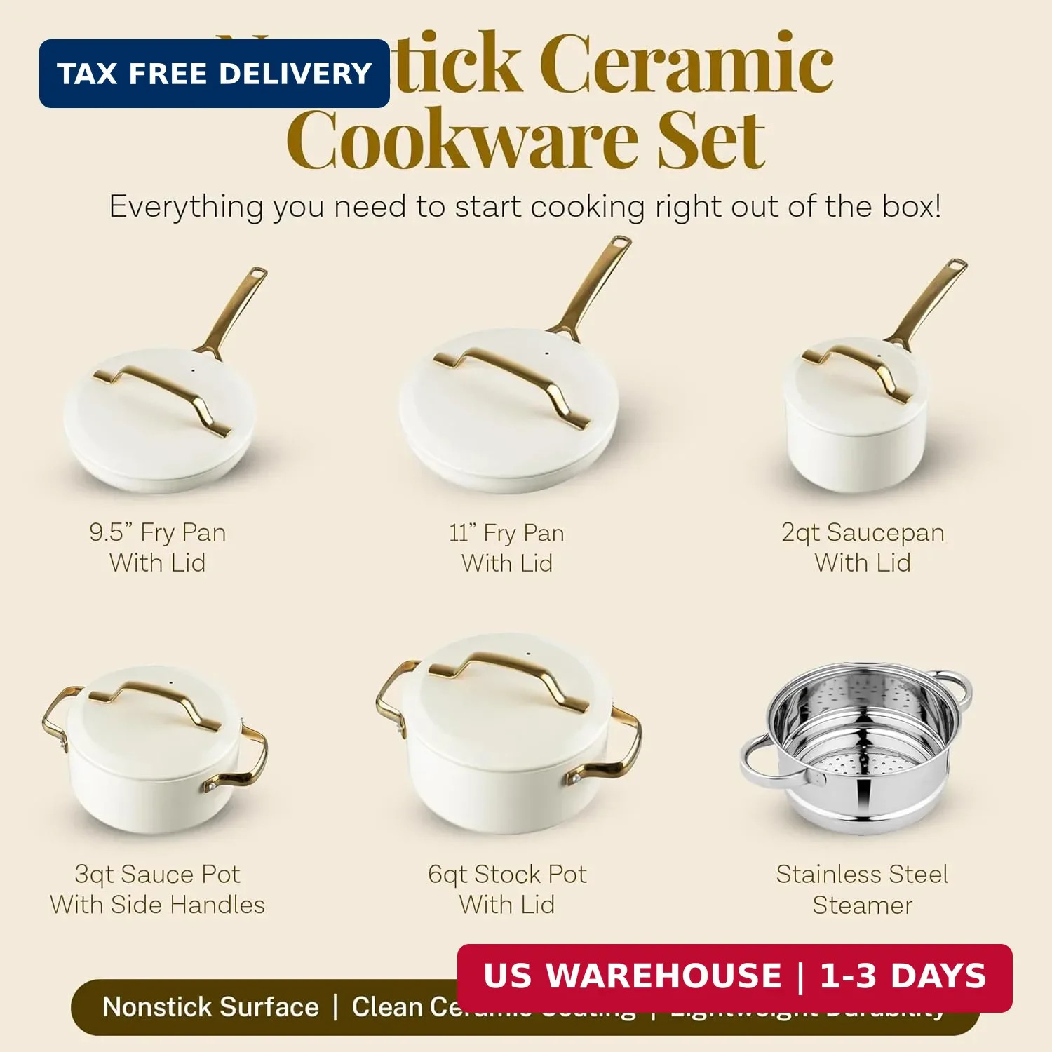 Gotham Steel Modern 11 Pc Ceramic Cookware Set, Elegantly Designed Pots and Pans