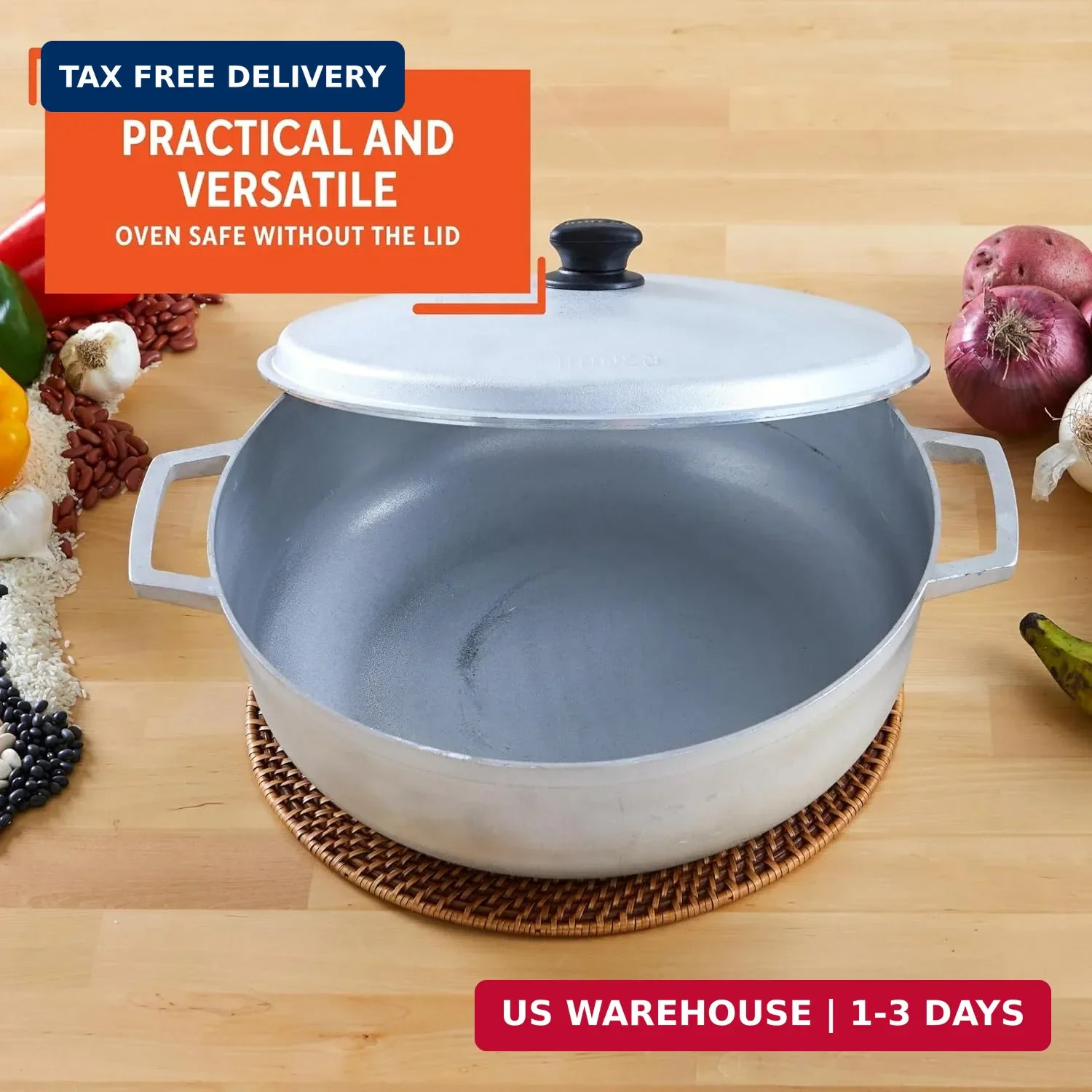 IMUSA 7.5 Quart Traditional Natural Made in Colombia Caldero with Lid for Cookin