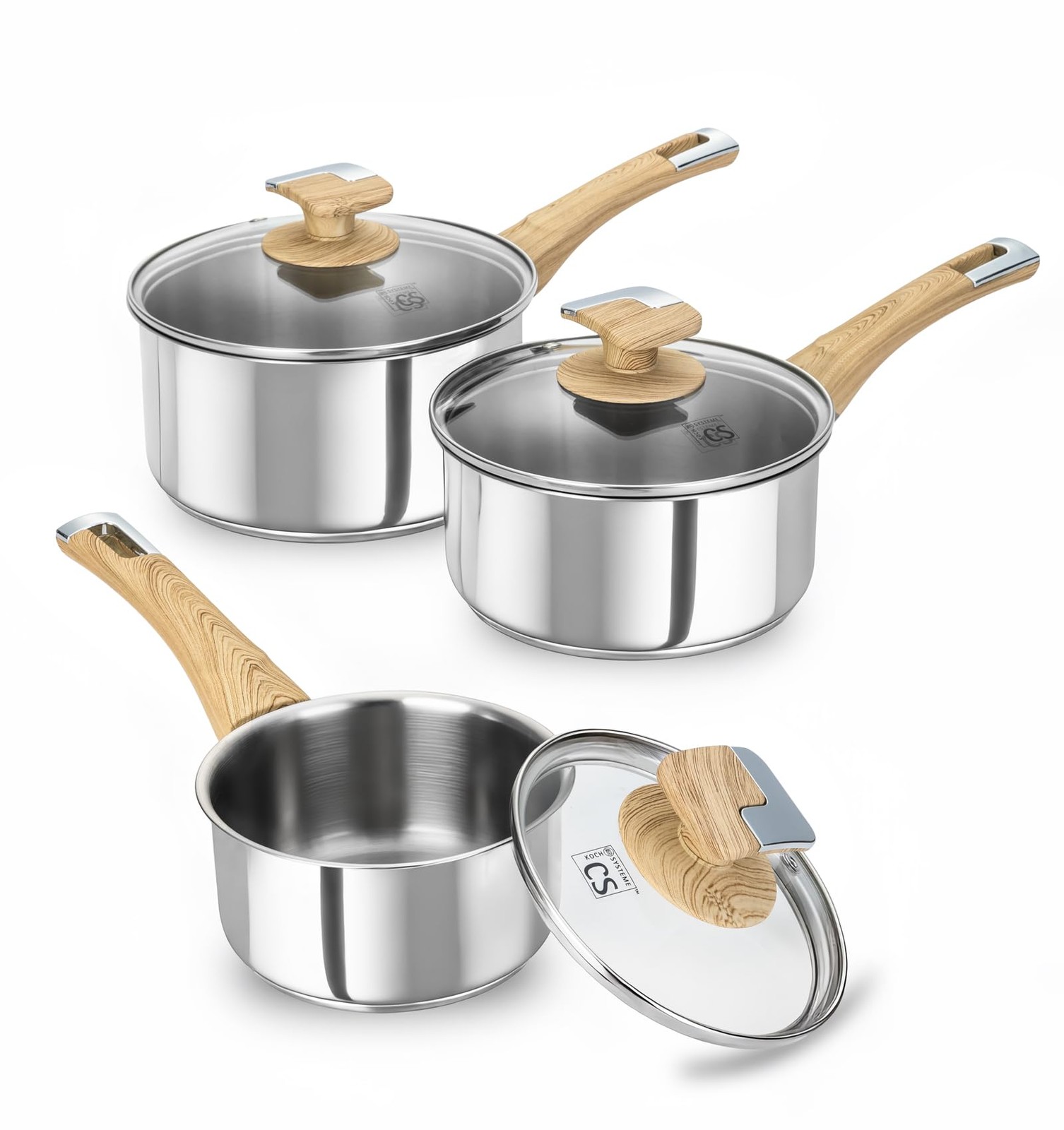 Stainless Steel Saucepan Set, 6 Piece 18/10 Stainless Steel Pots with Lids 1Q…