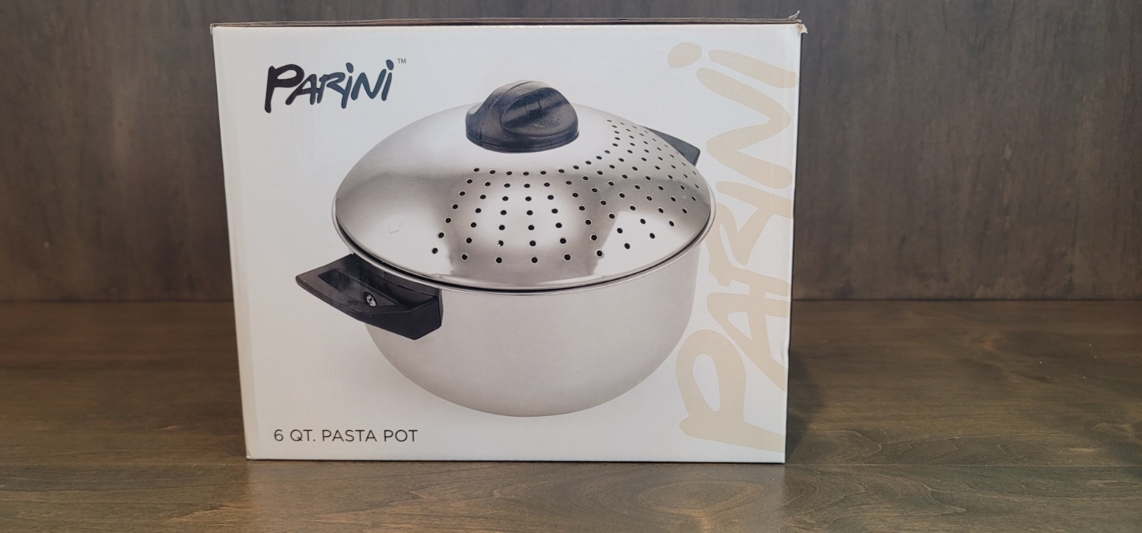 Parini Pasta Pot 6 Quart Stainless Steel, Locking Lid w/ Strainer Holes