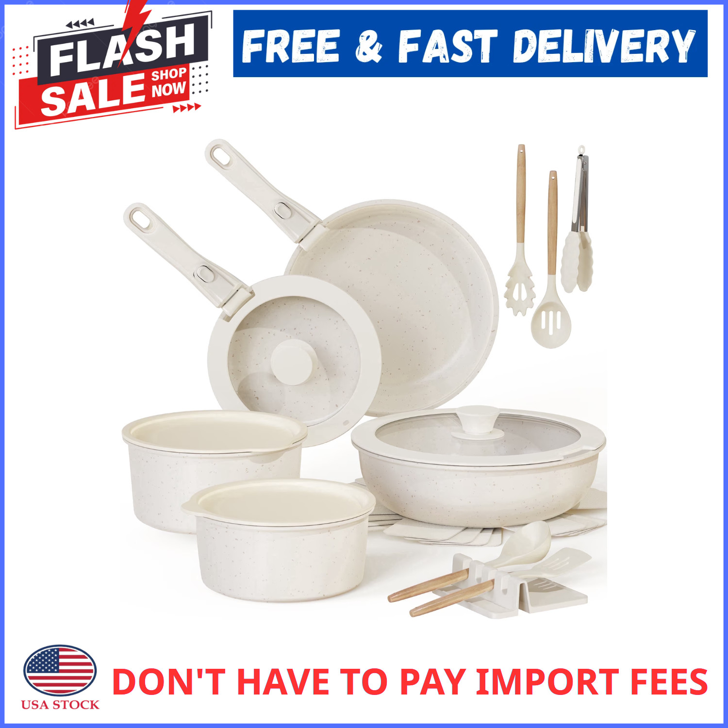 Astercook 20 Piece Nonstick Cookware Set Detachable Handle Induction Stackable
