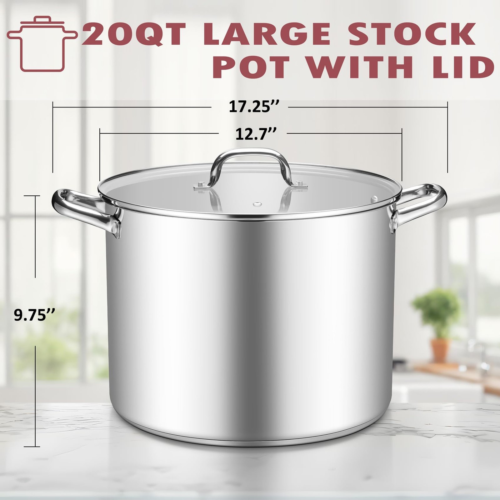 TeamFar 20QT Stock Pot, Stainless Steel Stockpot Large Induction Cooking Pot wit