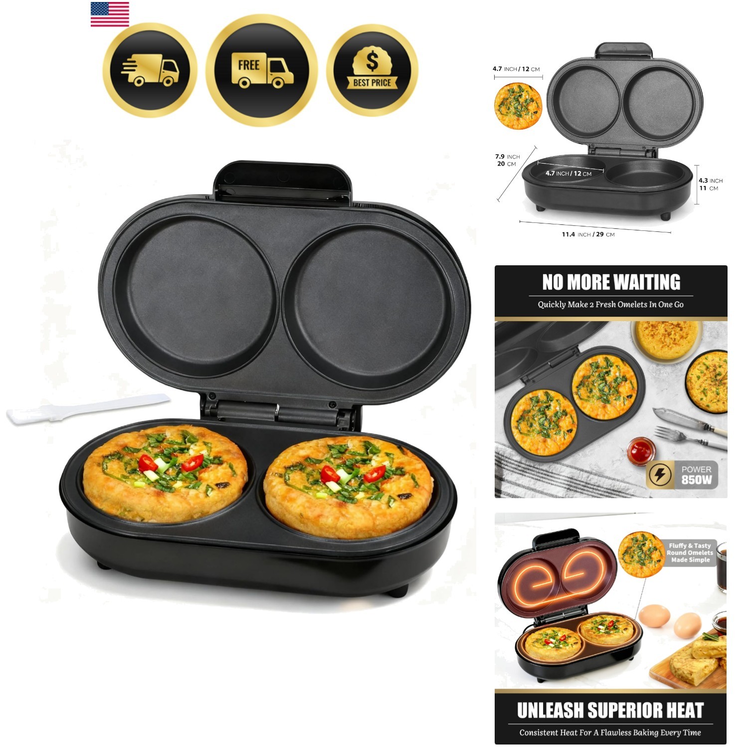 Omelette Maker Electric, Omelette Pan Nonstick, Dual Omelette Makers with 2 x…