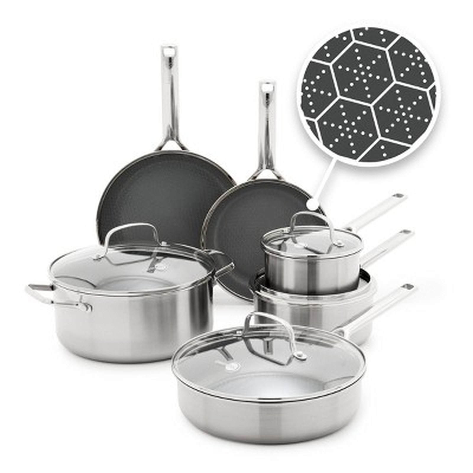 GreenPan Prism 10pc Stainless Steel & Ceramic Nonstick Cookware Set