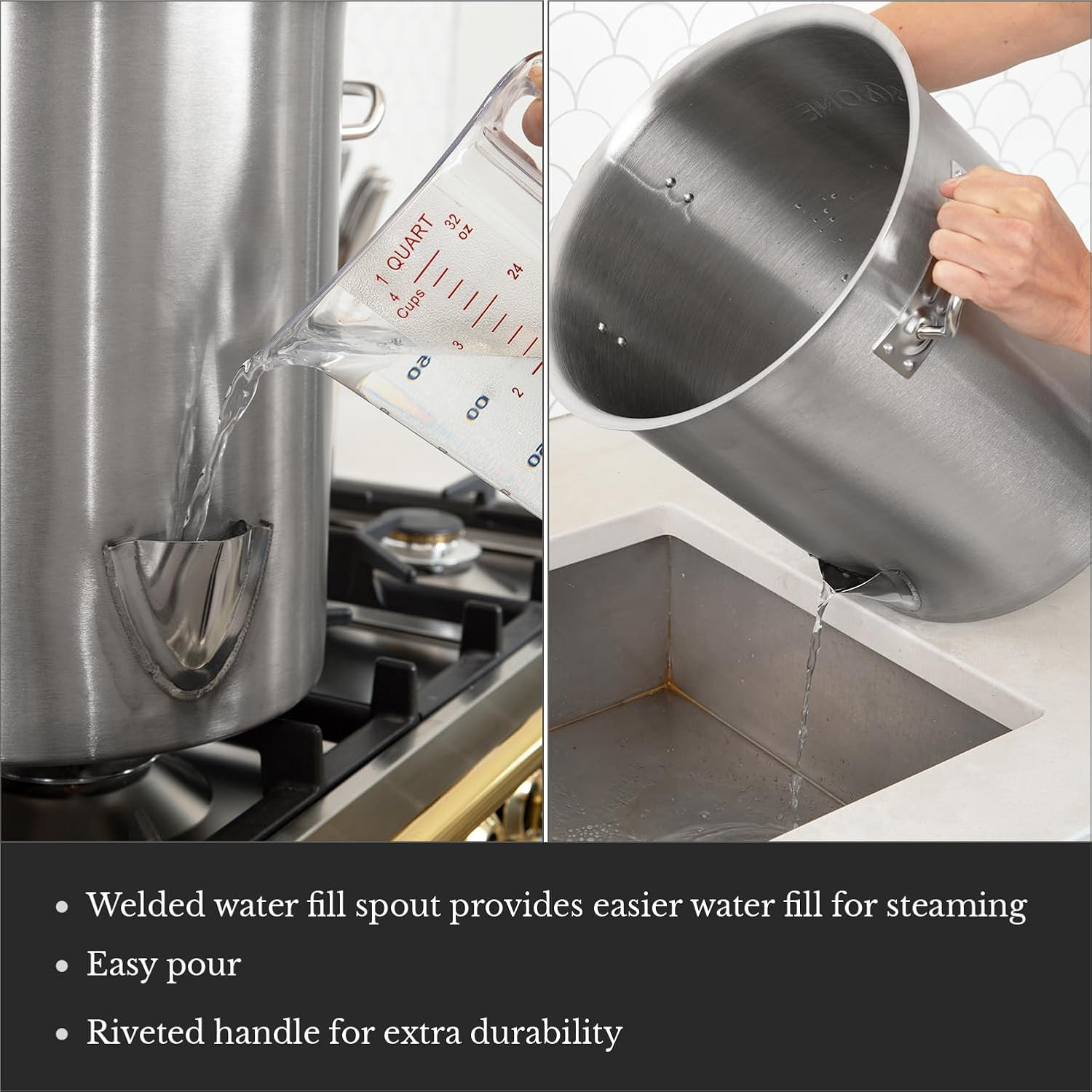 20Qt Stainless Steel Steamer Pot with Rack & Divider – Induction Ready