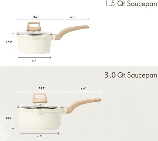 Elegant 2-Piece Nonstick Saucepan Set – 1.5Qt & 3.0Qt White Granite Cookware