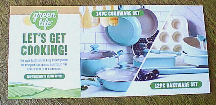 NEW 26 Piece – Green Life 14 Pc Cookware & 12 Pc Bake Set IN SEALED BOXES