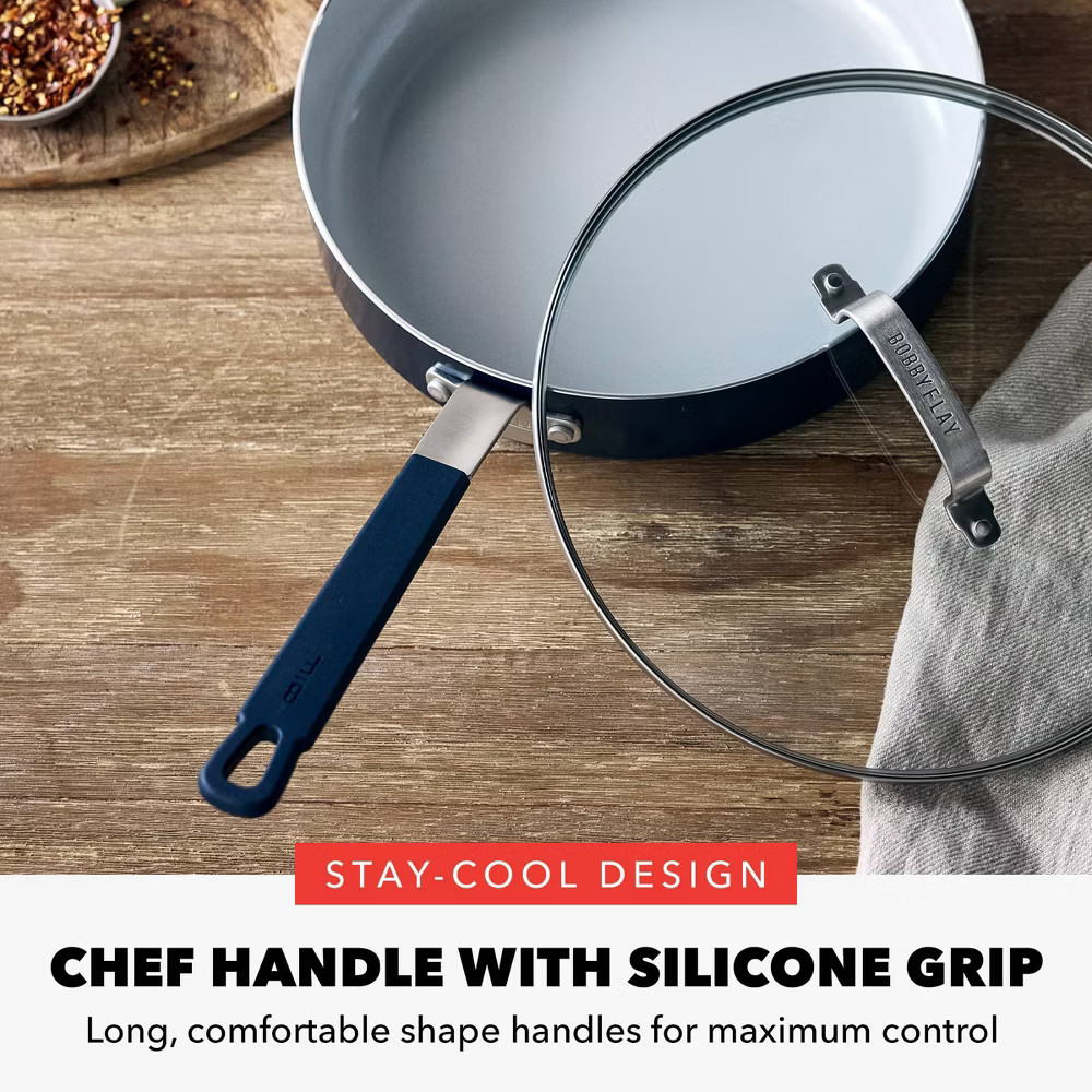 Bobby Flay 4.5qt Ceramic Nonstick Aluminum Saute Pan with Lid Oxford Blue: