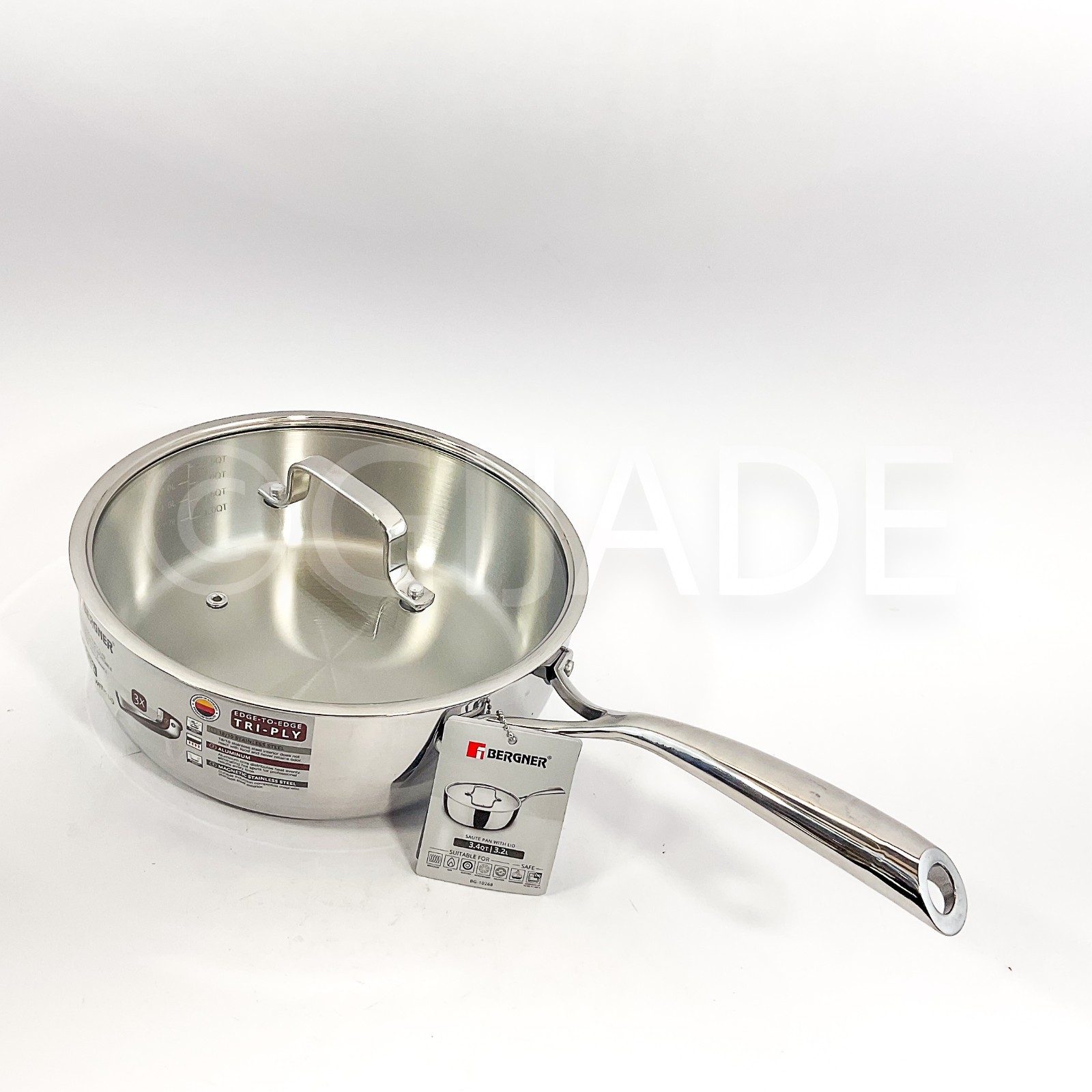 Bergner Edge-To Edge Tri-Ply Stainless Steel 3.4-qt Saute Pan With Lid