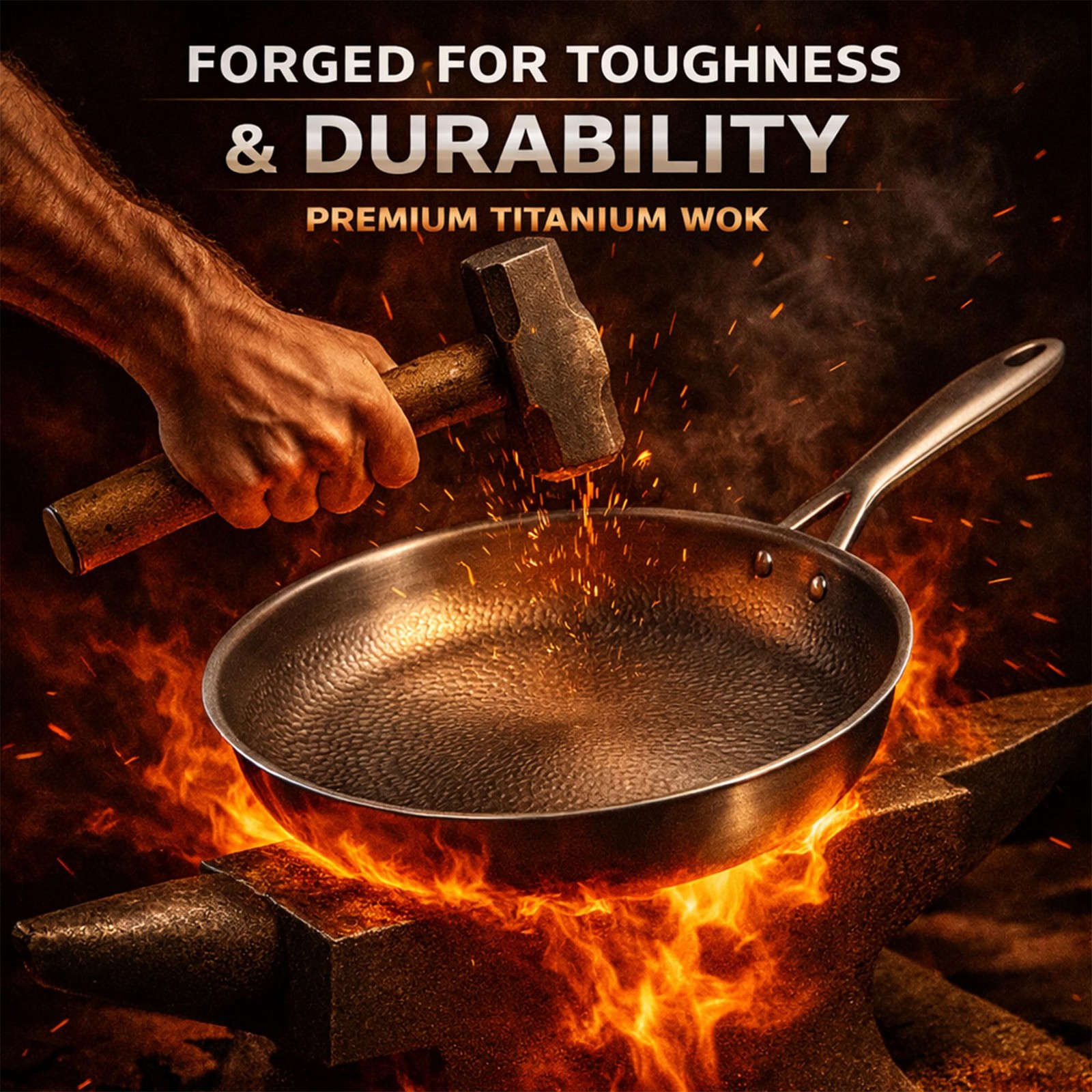 LIBSTP 12″ Hammered Titanium Frying Pan/Skillet w/ Lid, No Coating, All Cooktops