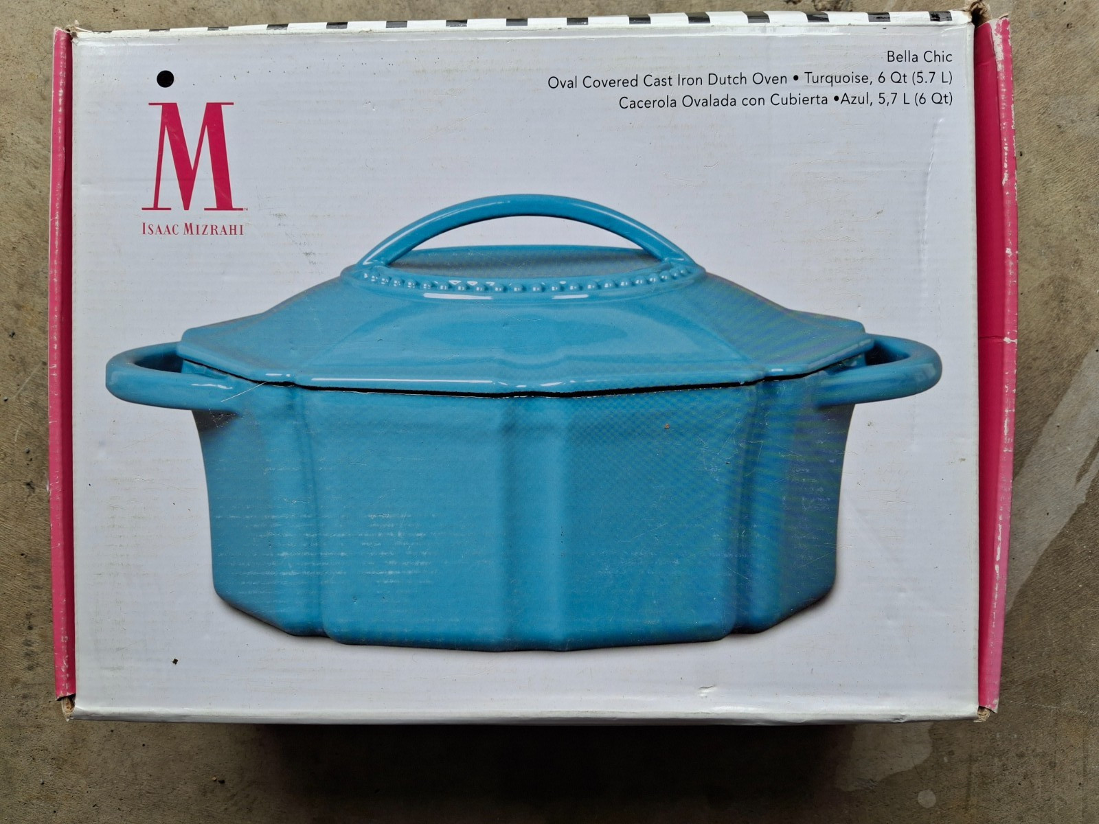 Issac Mizrahi Designer Turquoise Enamel Cast Iron 6 Quart Dutch Oven Pot – NEW!!
