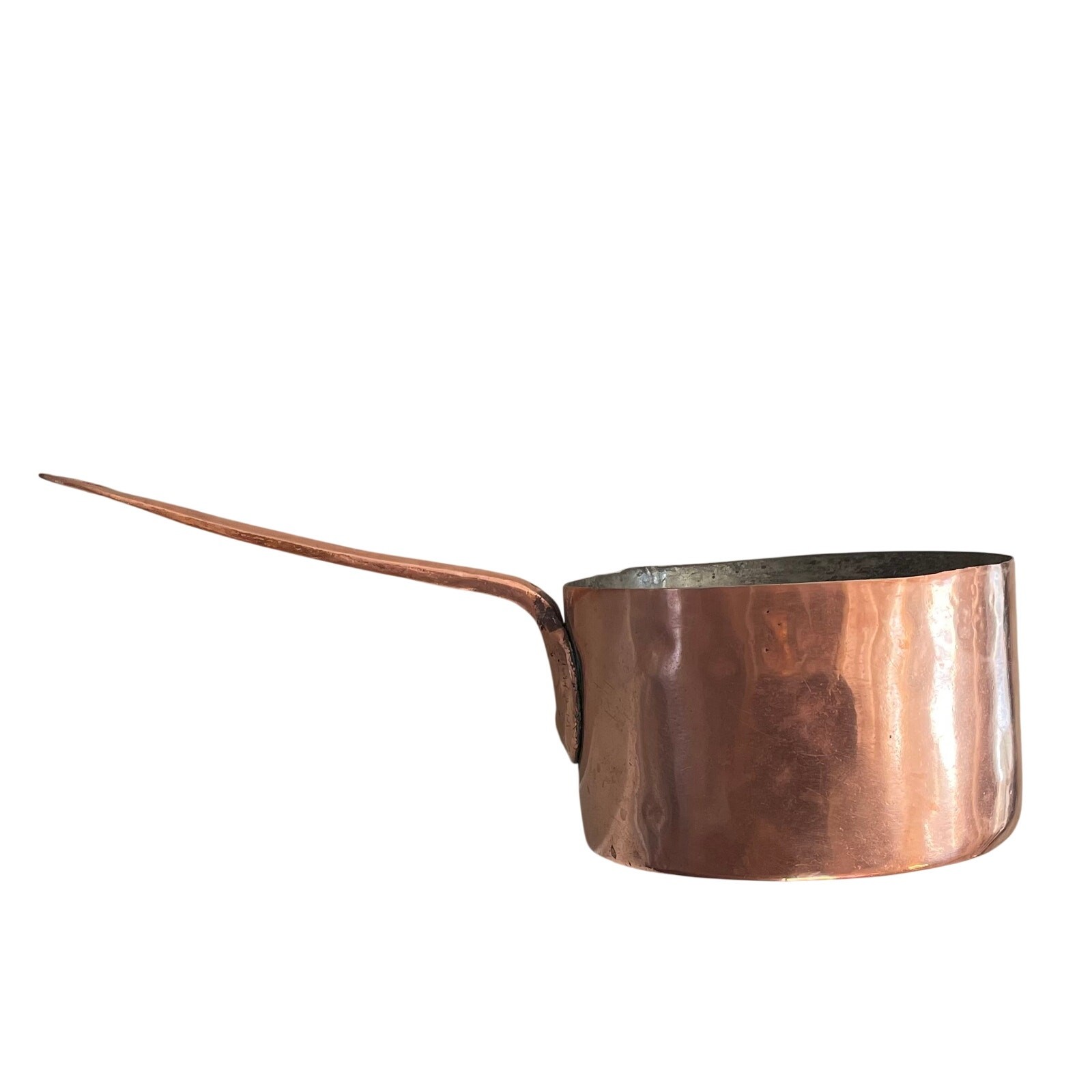 Vintage Large French Copper Saucepan with Copper Handle, Hammered Texture