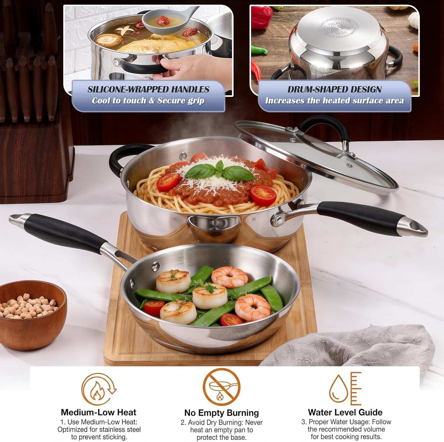10-Piece Stainless Steel Cookware Set – Induction Tri-Ply Base Pots and Pans,…