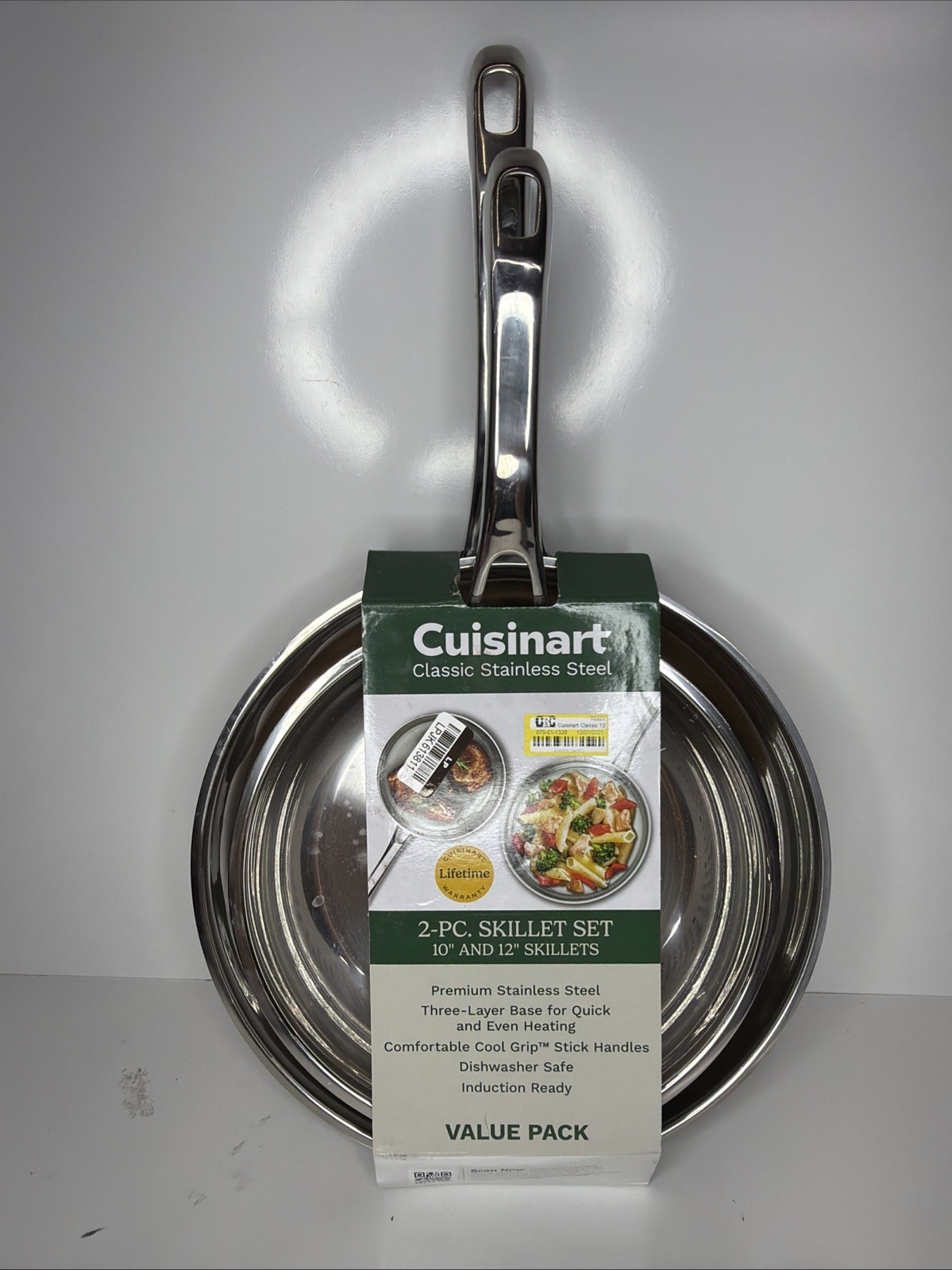 Cuisinart 2PC Stainless Steel Fry Pan Set 500F 3.2QT Silver 10″ &