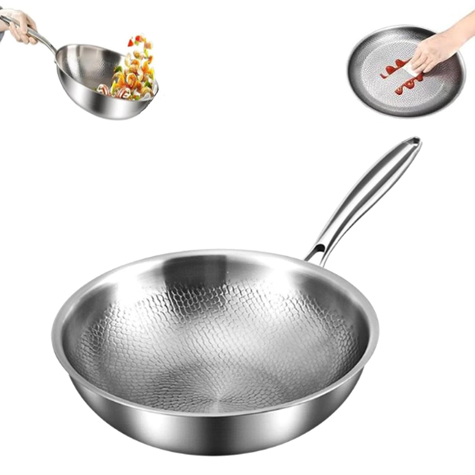 Titanium Hammered Pan Pro with Lid, Durable Scratch-Resistant Titanium Frying