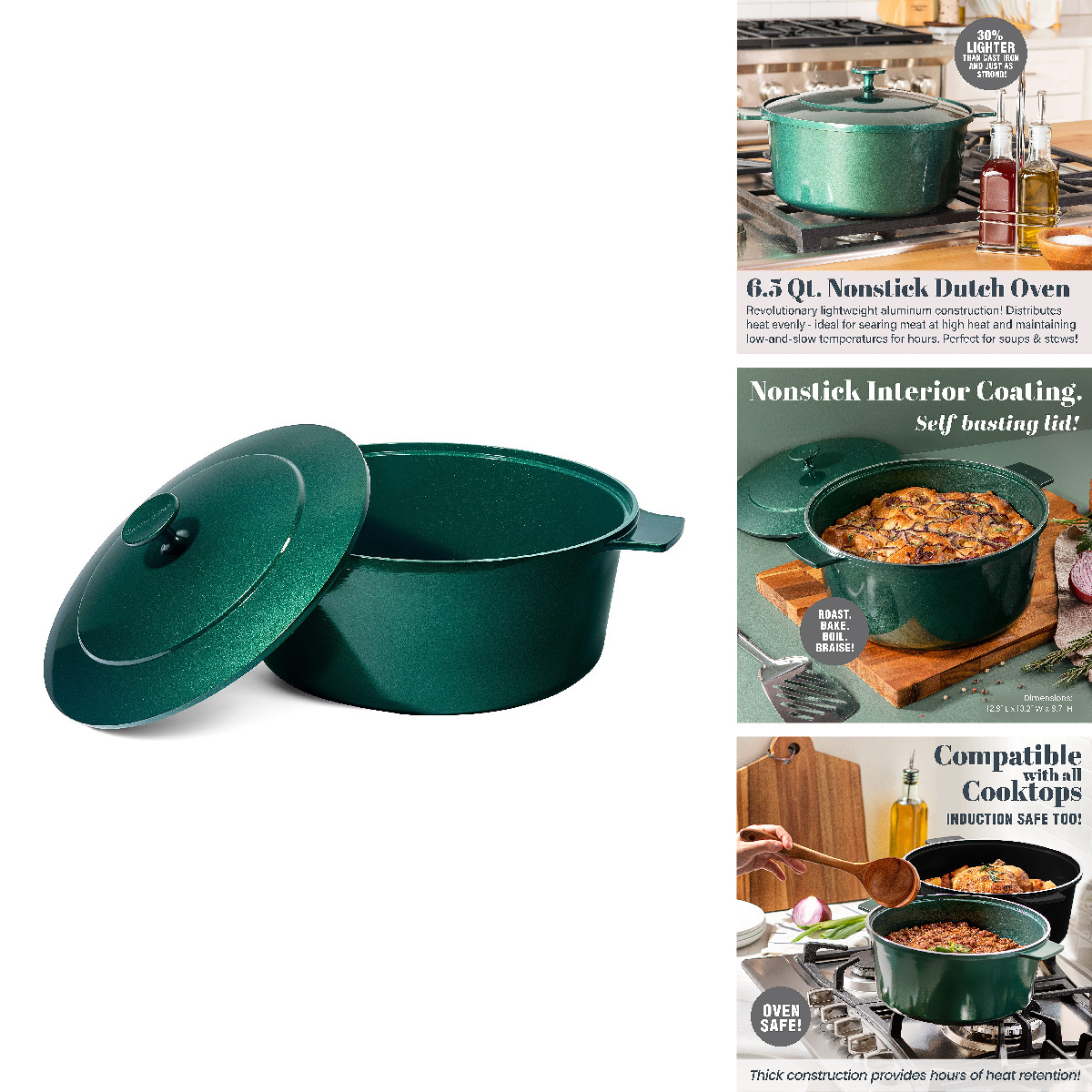 Granitestone Dutch Oven 6.5 Quart Ultra Nonstick Enameled Lightweight Aluminum