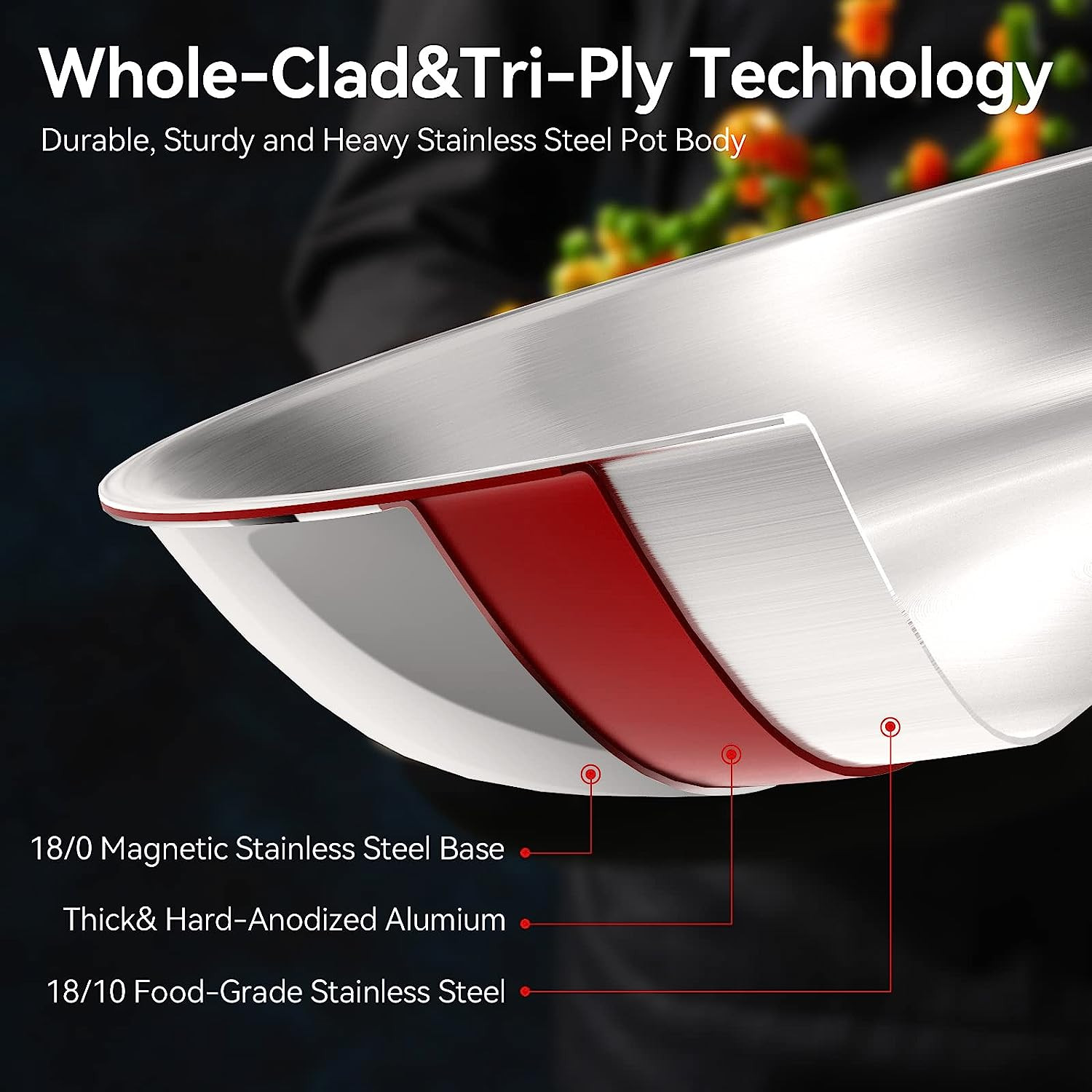 Whole-Clad Tri-Ply Stainless Steel Induction Cookware Set, 10PC Kitchen Pots and