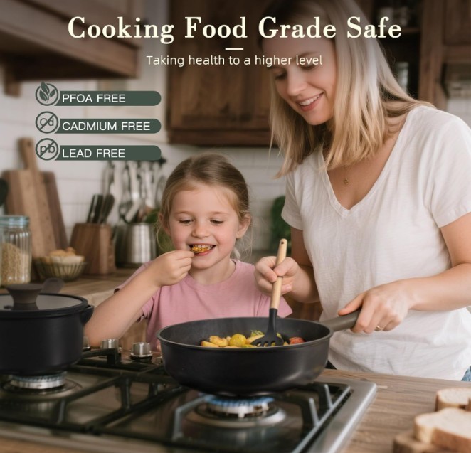 Astercook Non-Stick Pots and Pans Set, Healthy Non-Toxic Kitchen Set 19PCS