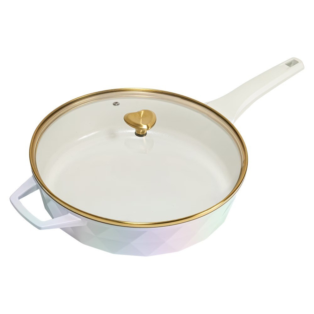 Large 4 Quart Ceramic Nonstick Jumbo Saute Pan Skillet for Frying with Rainbow