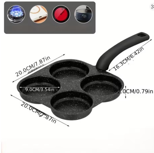 4-Cup Egg Frying Pan Nonstick Granite Omelette Skillet Burger Pancake Cooker