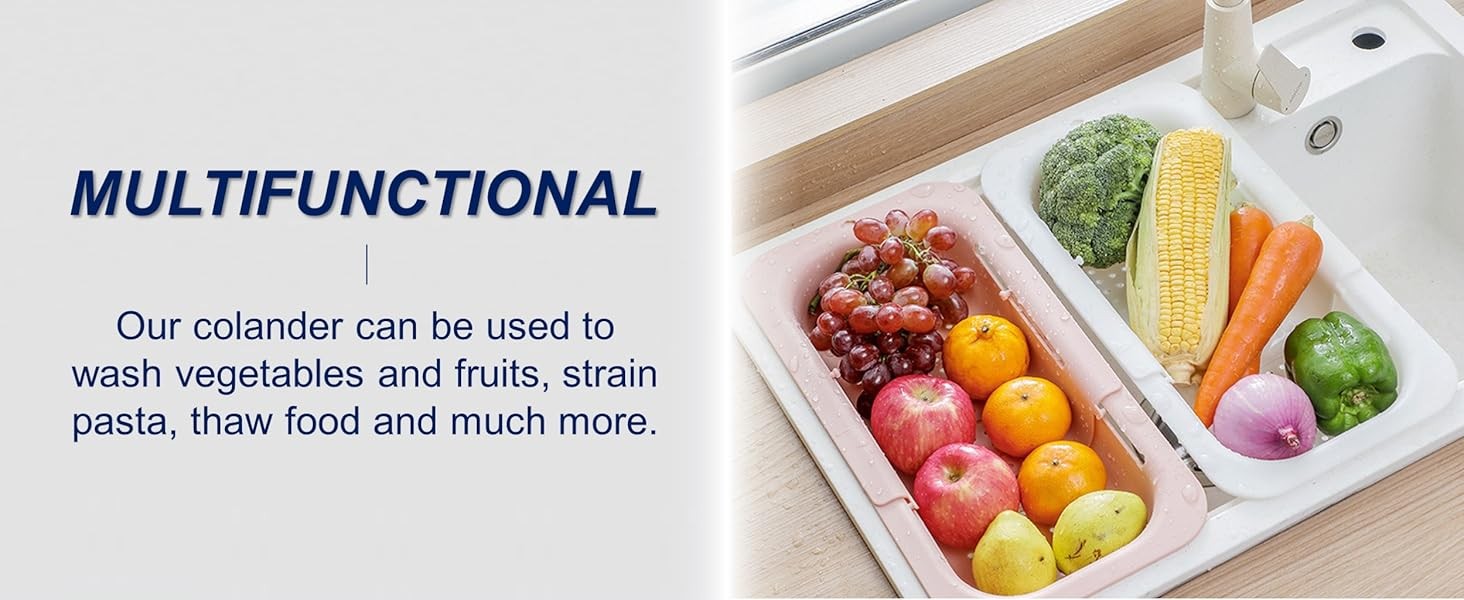 Extendable Sink Colander Strainer Basket – Wash Vetables and Fruits,