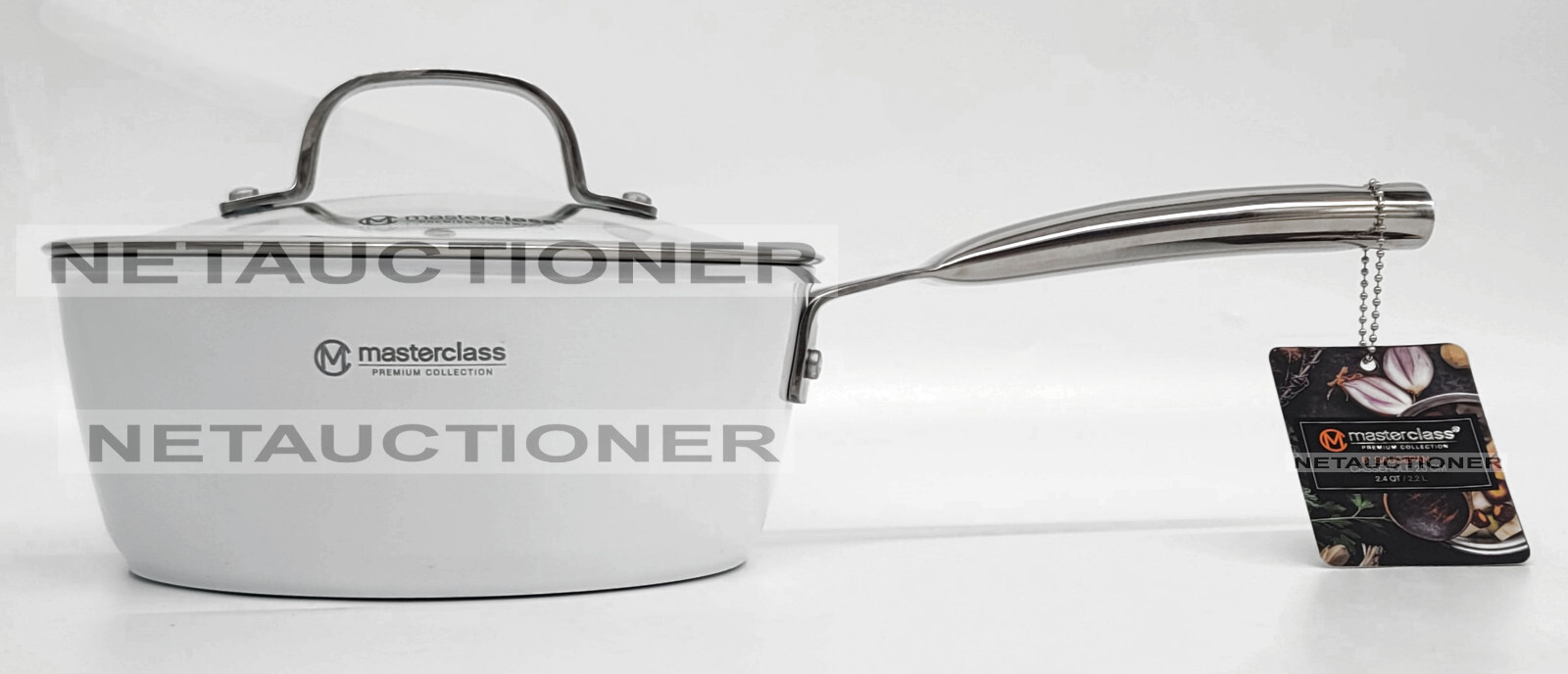 New Masterclass Nonstick 8” 2.4 Qt (2.2L) Saucepan & Lid White Premium Cookware