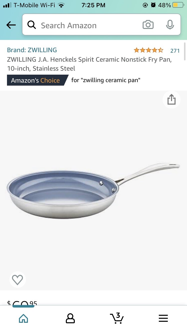 Zwilling J.A. Henckels 10″ Frying Pan Stainless Steel 18/10 3-Ply Gas Halogen