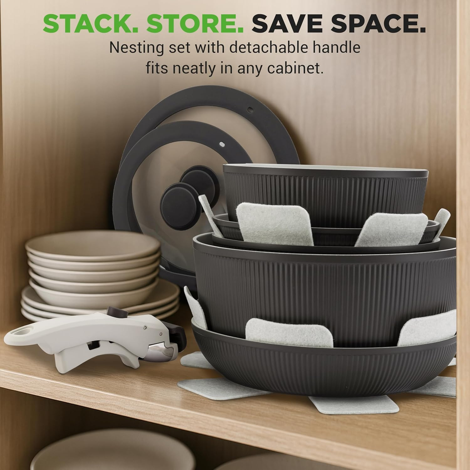 18-Piece Non-Stick Ceramic Cookware Set with Detachable Handles & Utensils