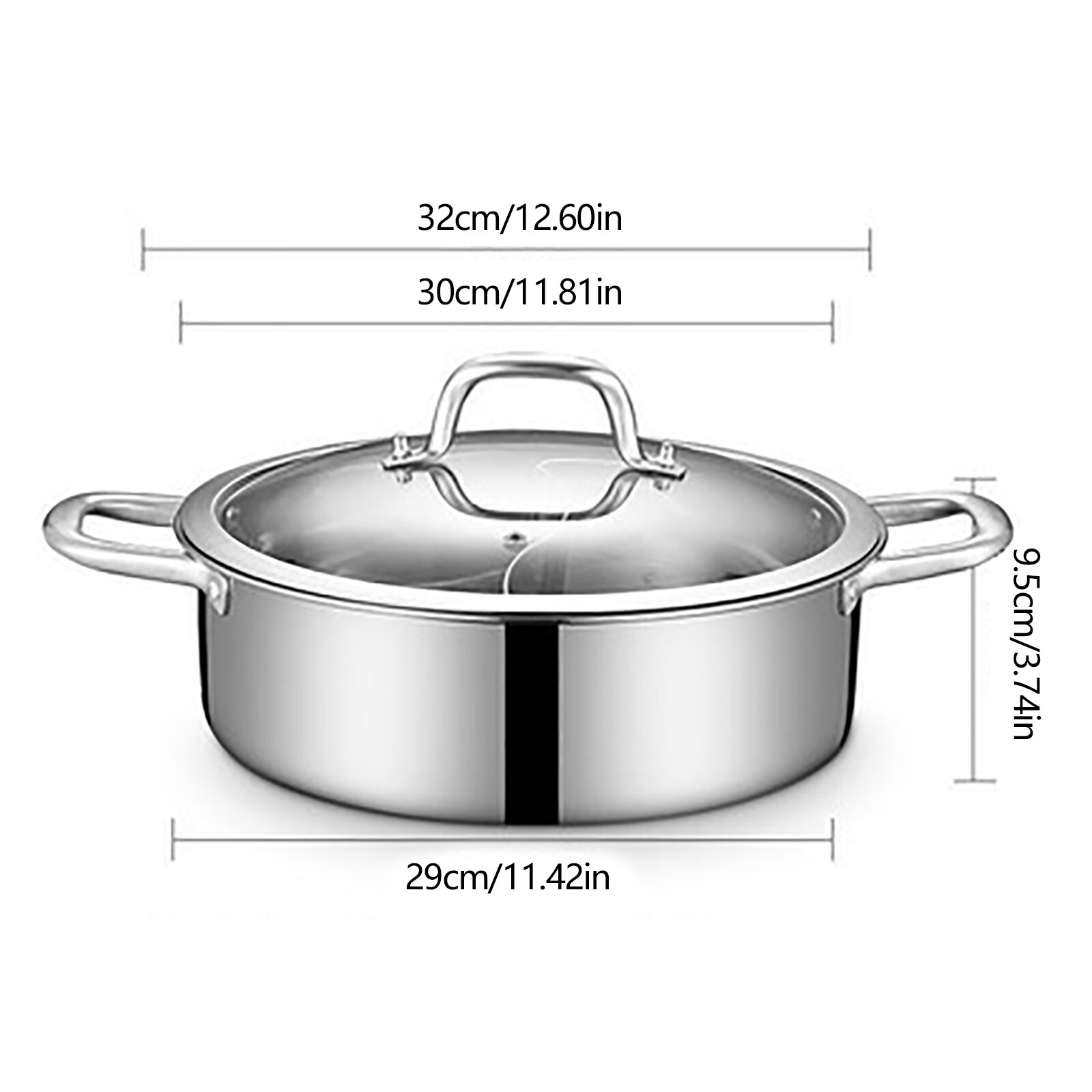 28/32cm Stainless Steel Shabu Shabu Dual Sided Cooking Soup Hot Pot with Lid