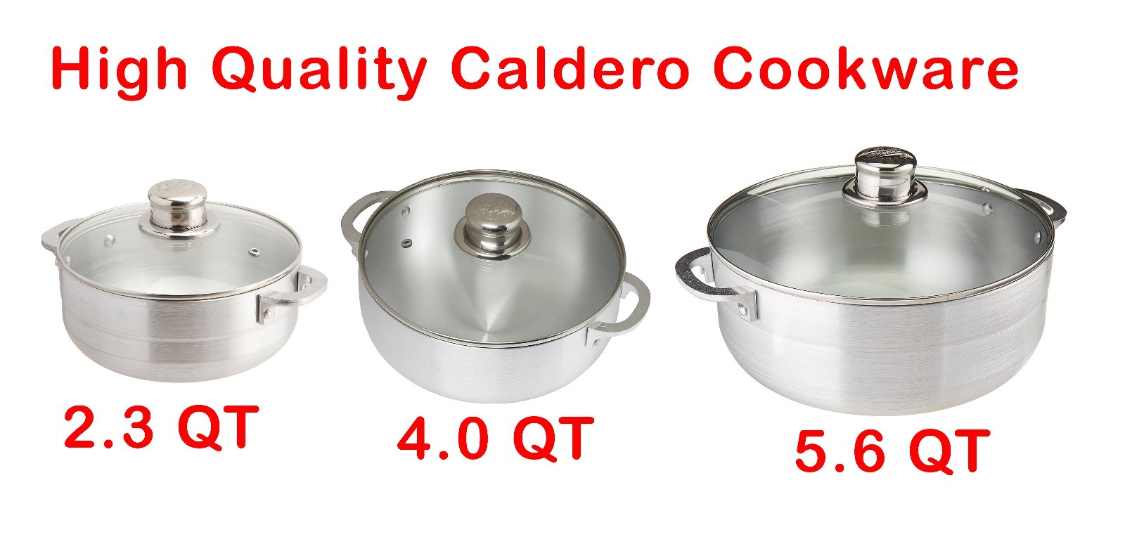 Aluminum Caldera Sauce Pan With Glass Lid, Silver, 2/4/5.6 Quart