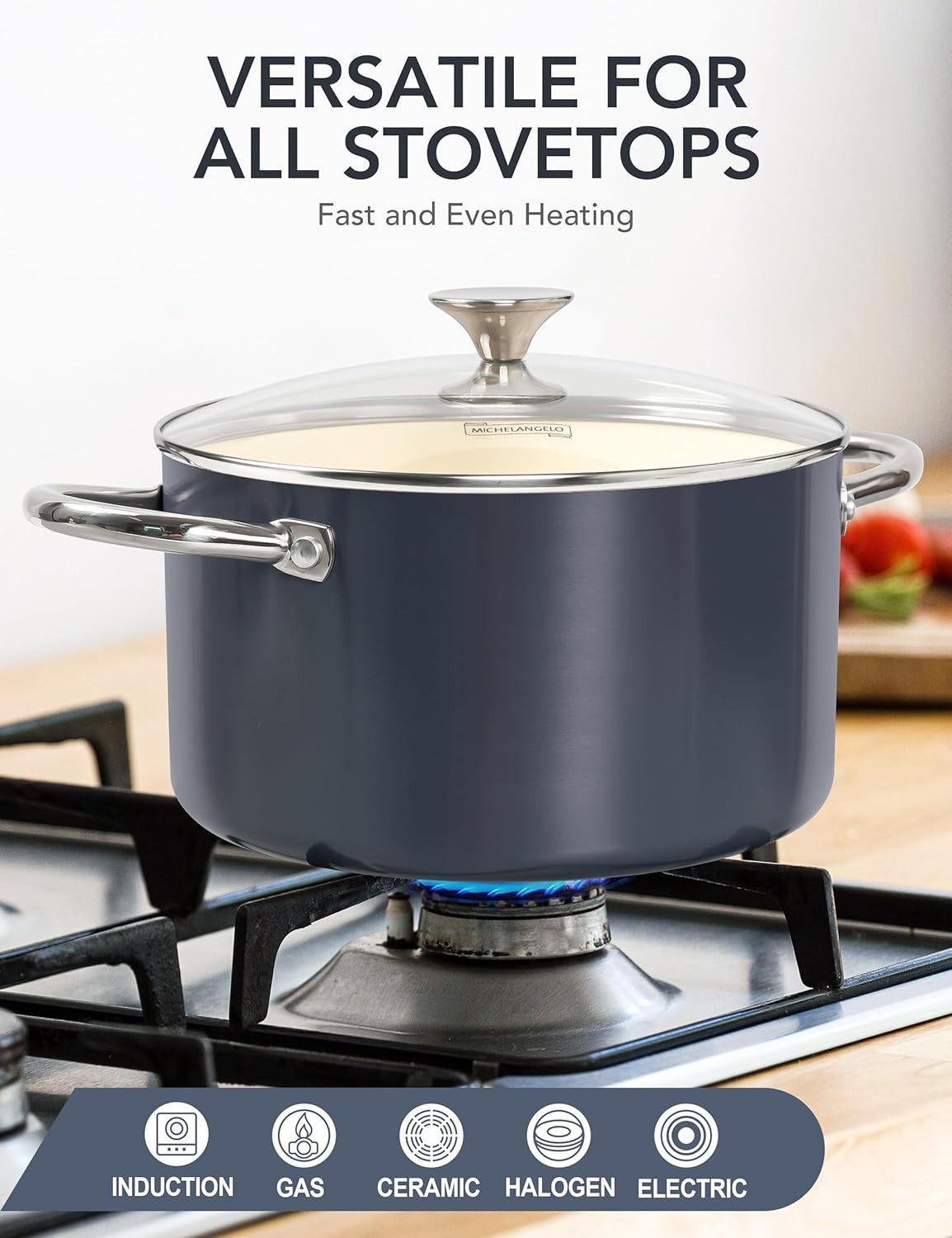 6 QT Ceramic Stock Pot with Lid, Nonstick Stockpot with Glass Lid, Induction Coo