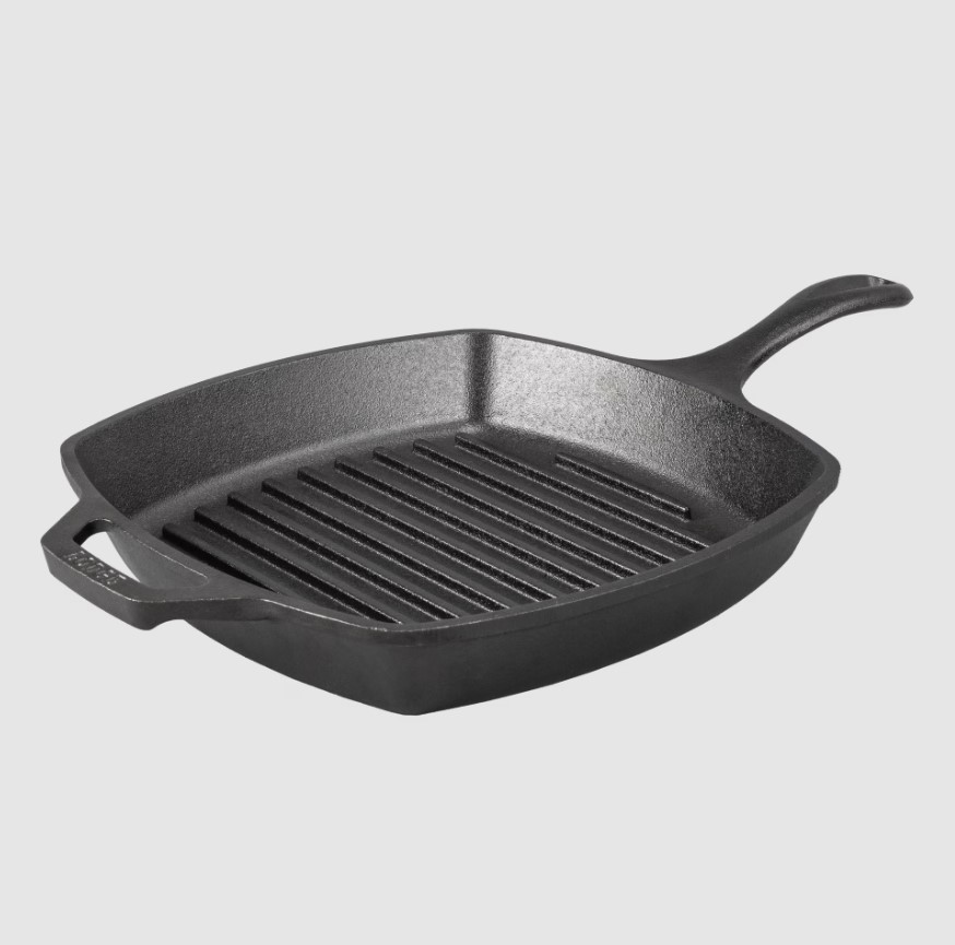 CAST IRON GRILL PAN Lodge Pre Seasoned Steak Bacon Grilling Square Skillet 10.5″