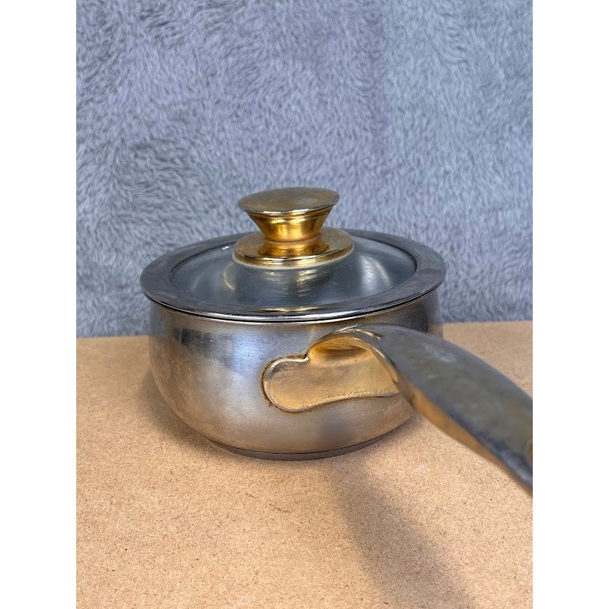 Command Performance 18/10 Stainless Steel 1QT Saucepan Gold Handle Glass Lid Pot