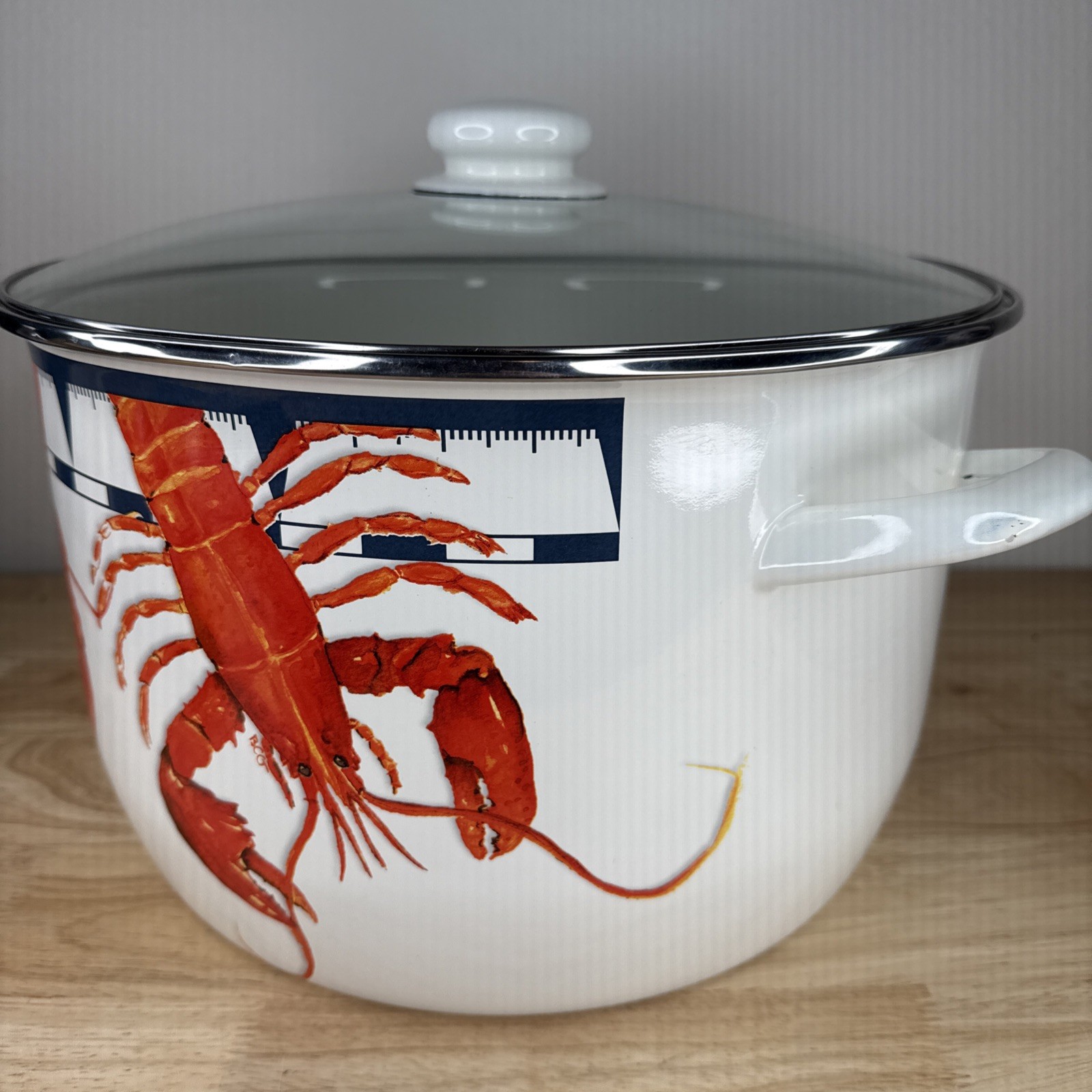 New Large Golden Rabbit Lobster Enamelware 18 Quart Stock Pot, Glass Lid, Rack